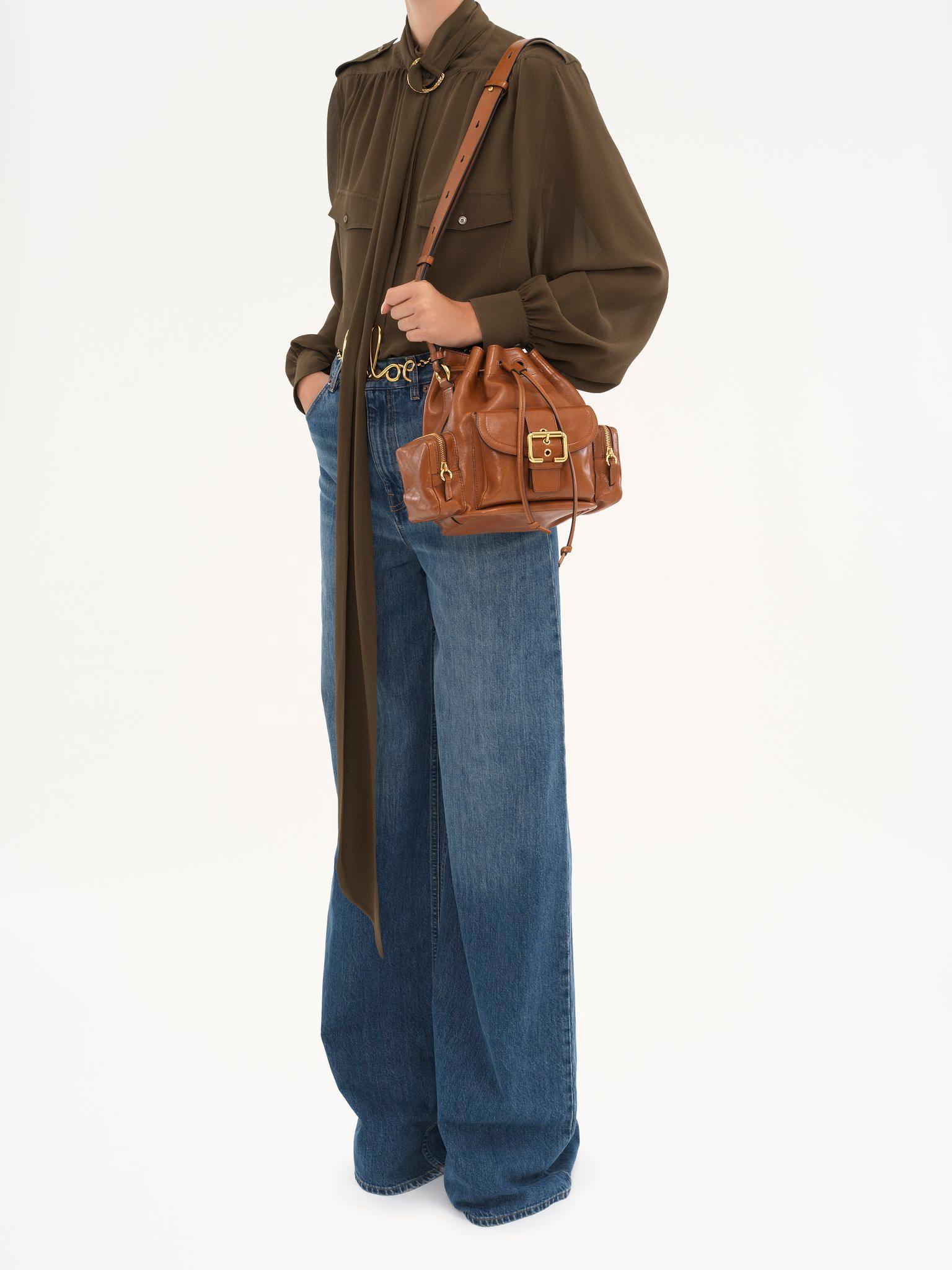 Camera Bucket bag in shiny leather Product Image