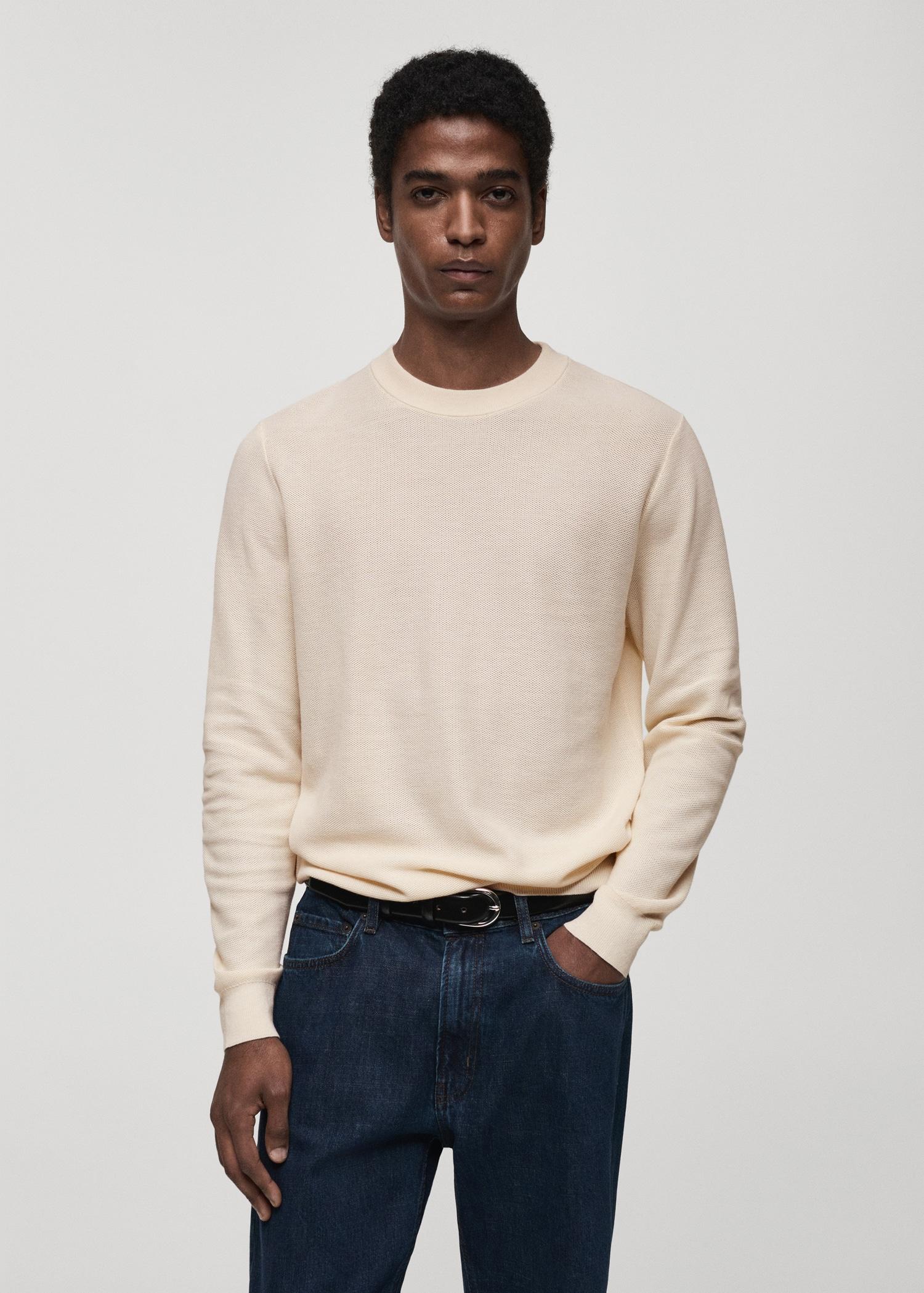 Microstructured cotton knitted sweater - Men | MANGO USA Product Image