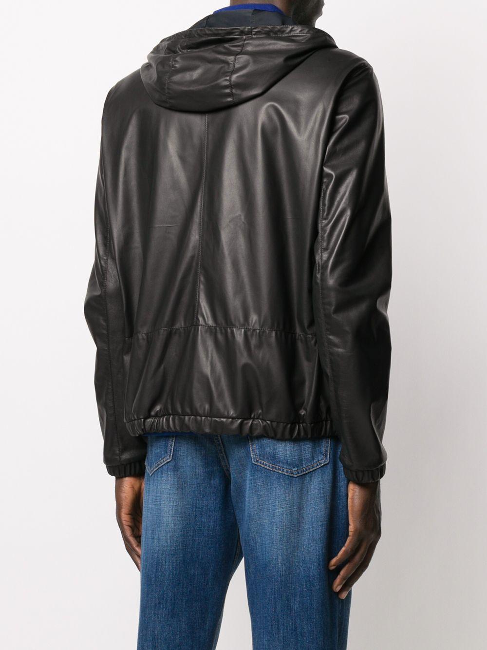 hooded leather jacket Product Image