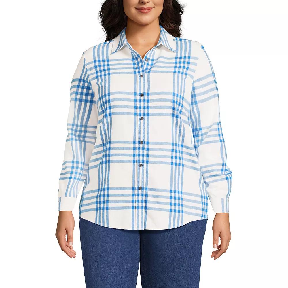 Plus Size Lands' End Plaid Boyfriend Flannel Shirt, Women's, Size: 2XL, Ivory Blue Plaid Product Image