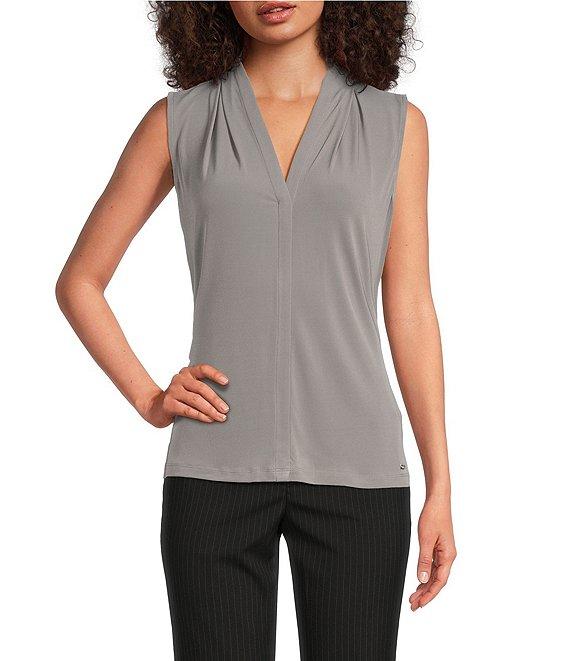 Calvin Klein Solid Matte Jersey V-Neck Sleeveless Fitted Cami Product Image