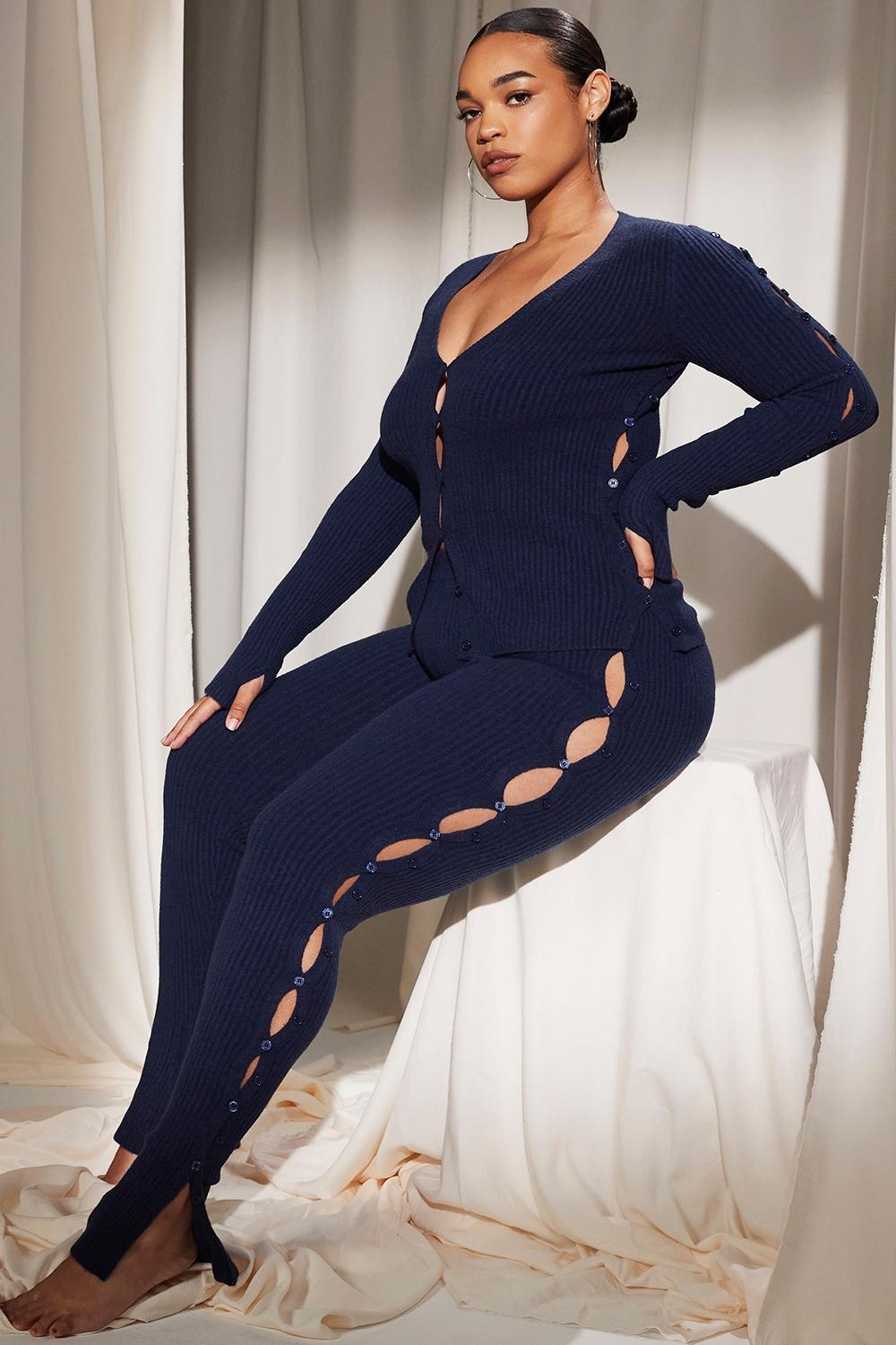 Belong  navy ribbed knit trousers - sale Product Image