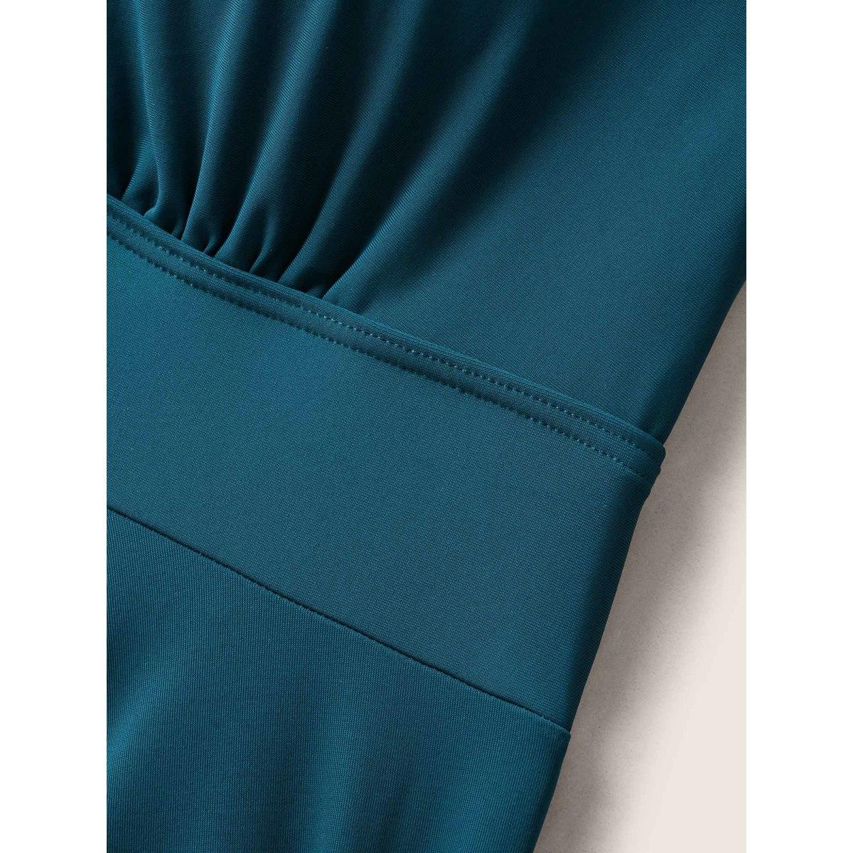 Plus Size Plain Cut Out Gathered Tie Knot Swim Top Women's Swimwear Cyan Beach Tie knot High stretch Bodycon Overlap Collar Curve Swim Tops BloomChic 18-20/2X Product Image