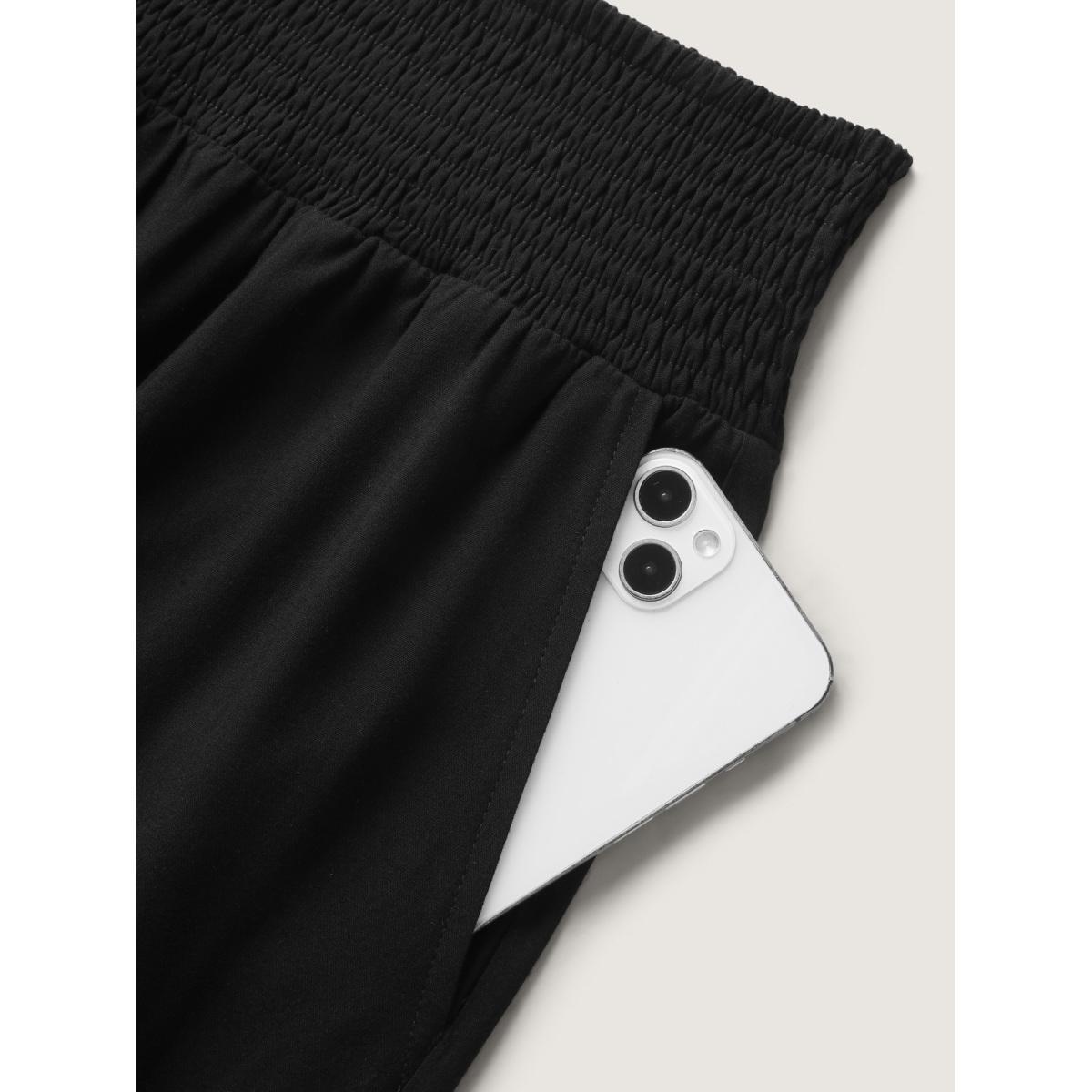 Plus Size Ruffled Curvy Hem Wide-Leg Pants Women Black Boho Wide Leg Mid Rise Vacation Pants BloomChic 12/L Product Image