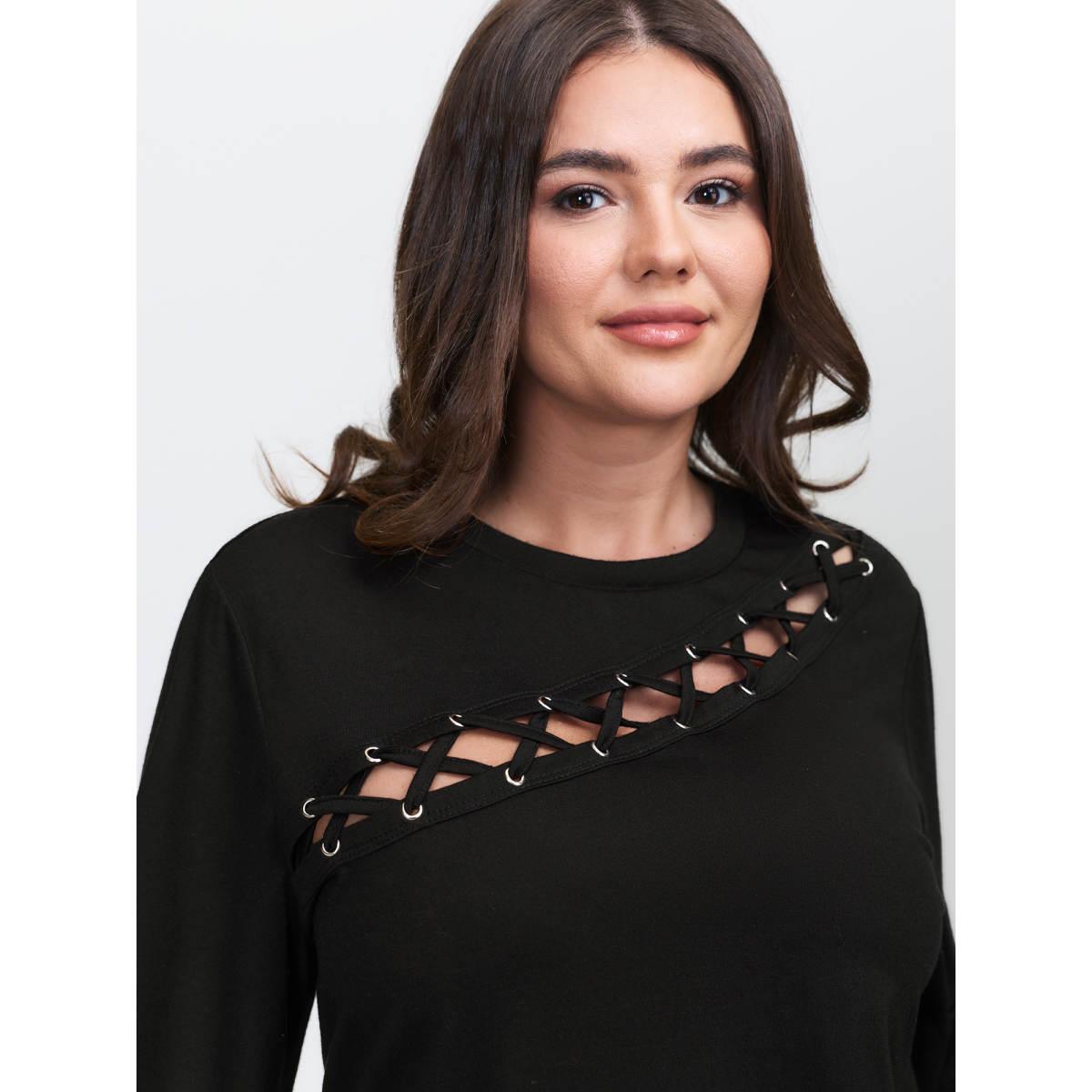 Plus Size Peek-A-Boo Cut-Out Neckline T-shirt Black Women Timeless Eyelet Round Neck Elegant T-shirts BloomChic 28/5X Product Image