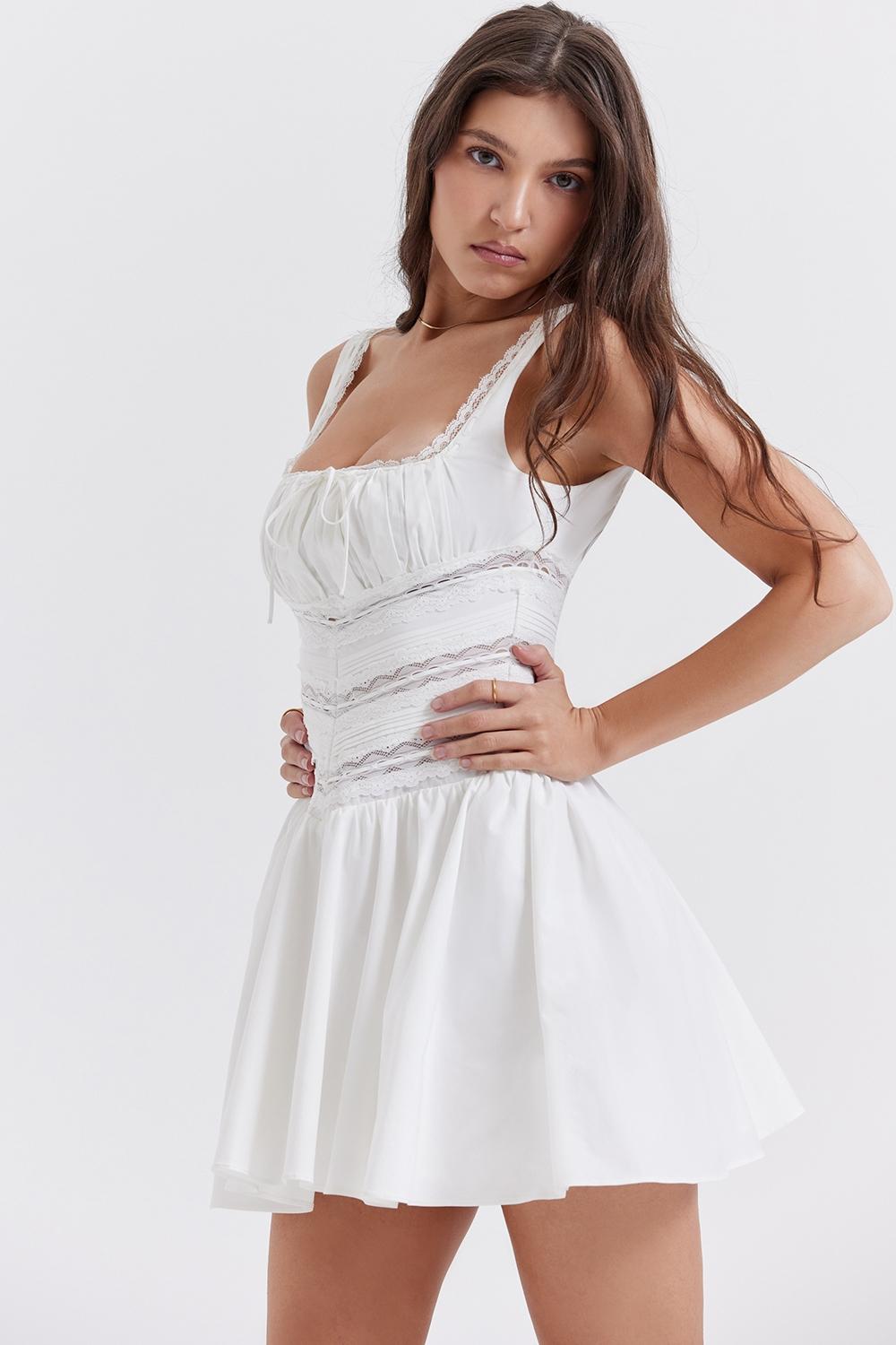 Tiffani  white lace trim mini dress Product Image
