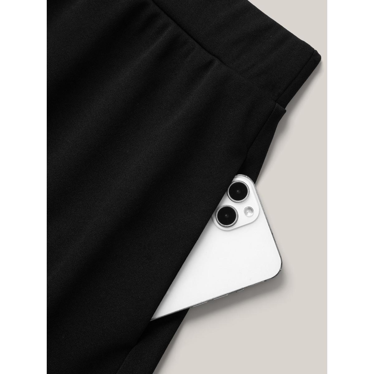 Plus Size Adjustable Waist Pleated Midi Skirt Women Black Elegant Bodycon Low stretch Side seam pocket Everyday Skirts BloomChic 22-24/3X Product Image