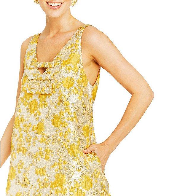 Mestiza New York Elmarie Metallic Jacquard V-Neck Sleeveless Bow Mini Shift Dress Product Image
