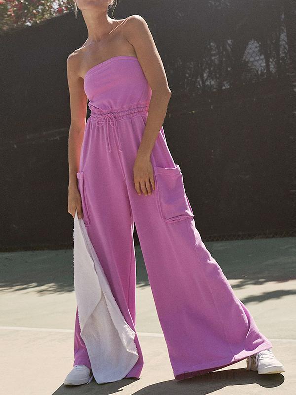Solid Multi Pocket Drawstring Bandeau Jumpsuits Product Image