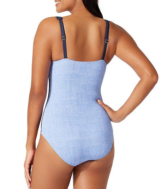 Tommy Bahama Island Cays Color Block Tie Front Tummy Control Tank One Piece Swimsuit Product Image