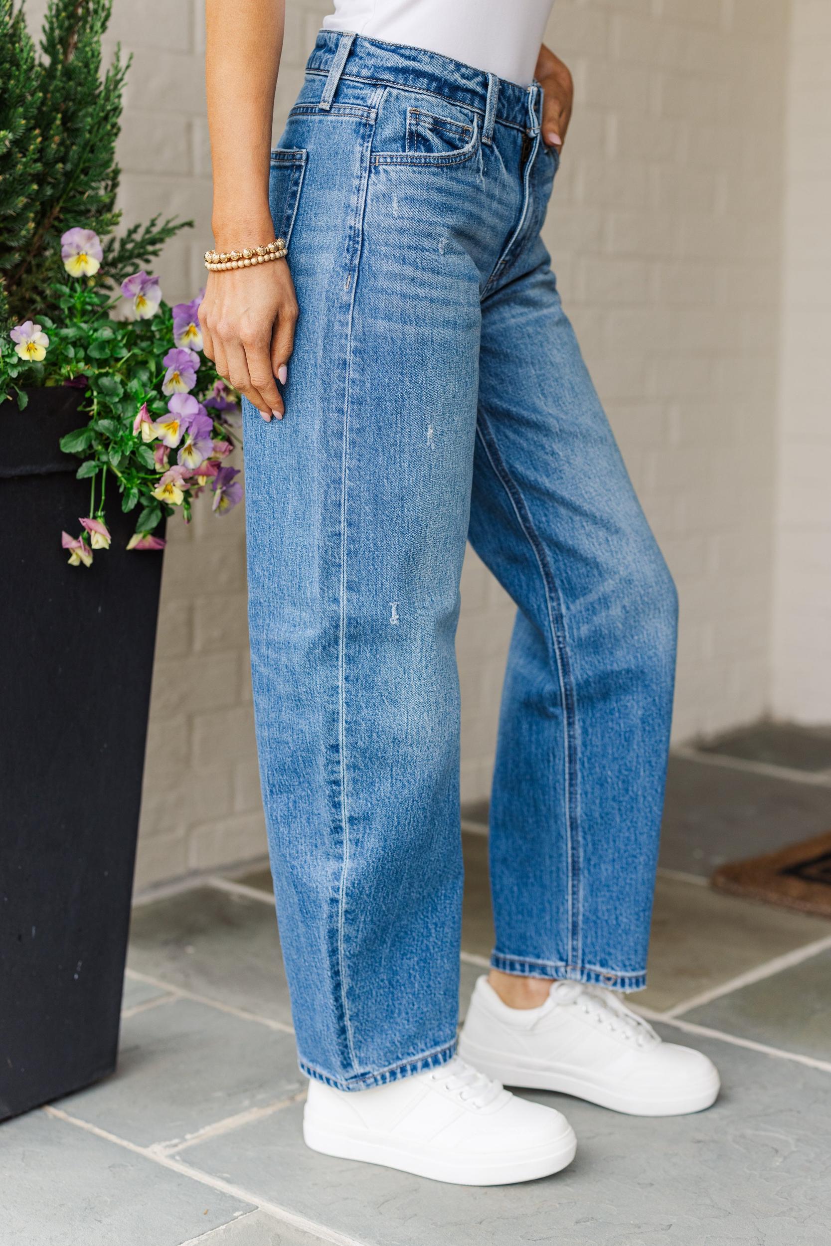 All For It Medium Wash Barrel Leg Jeans Female Product Image