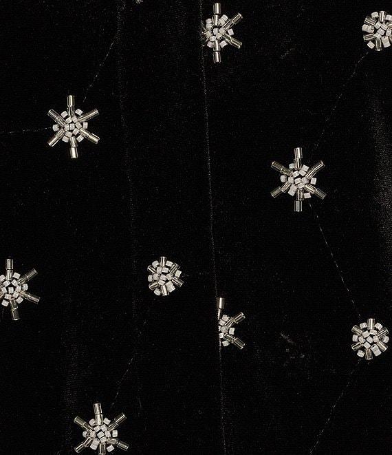 Chelsea & Violet Allegra Velvet Beaded Stars Point Collar Button Front Long Sleeve Cropped Blouse Product Image