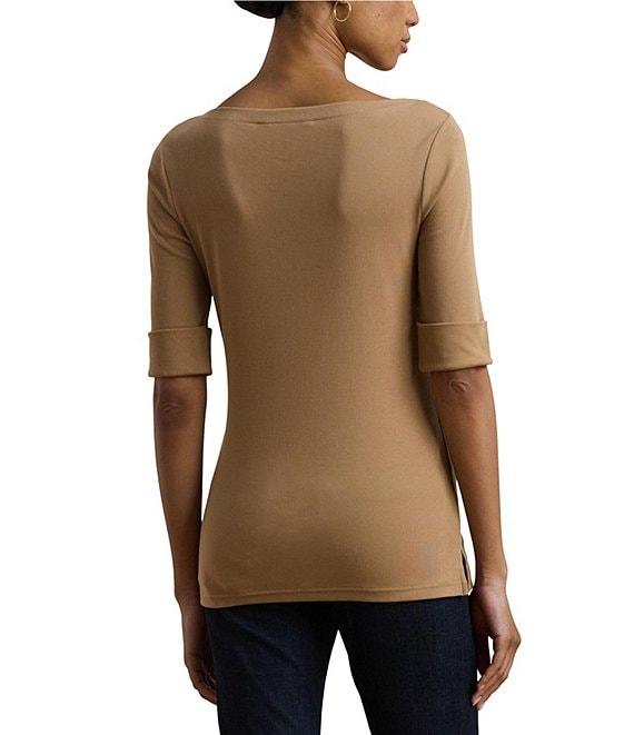 Lauren Ralph Lauren Stretch Knit Boatneck Elbow Sleeve Tee Shirt Product Image