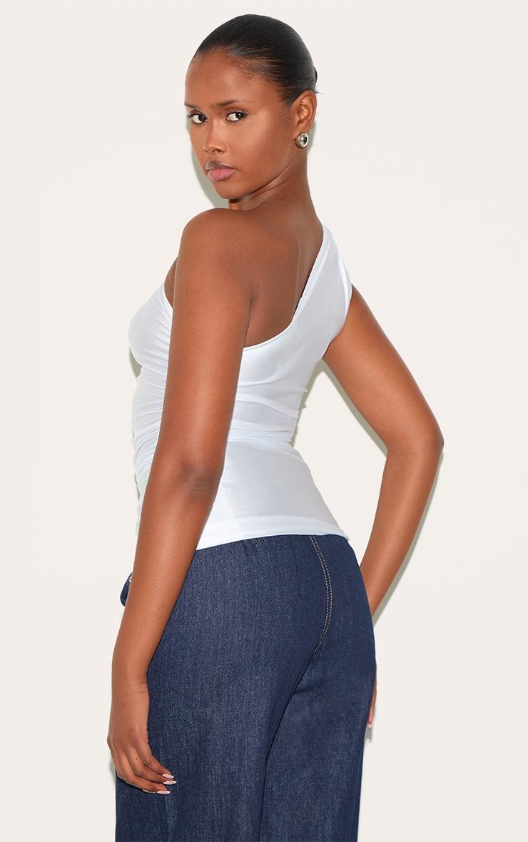 White Stretch Slinky Ruched Side Long Top Product Image
