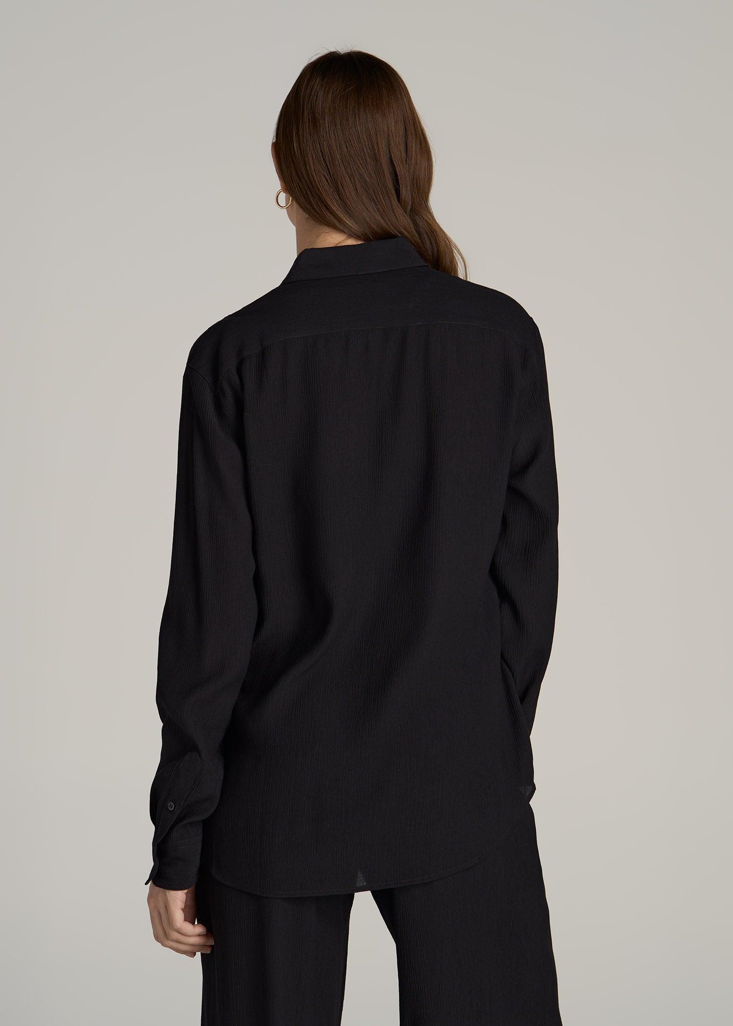 Long Sleeve Crinkle Blouse for Tall Women in Black Female Product Image