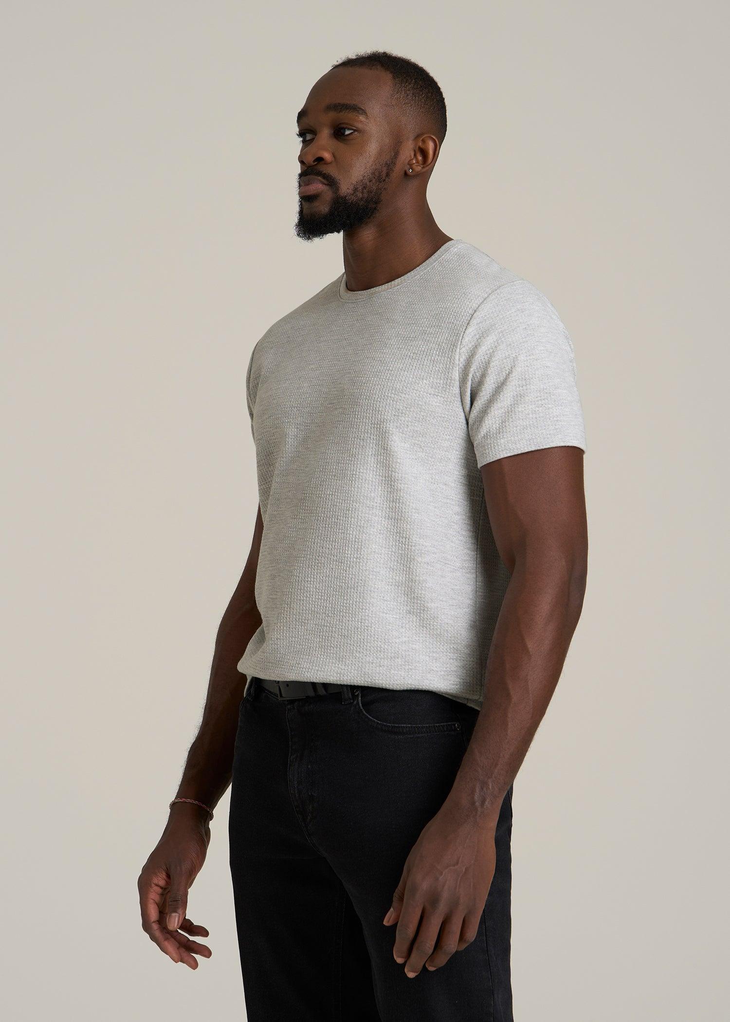 Cloud Knit Waffle Short Sleeve Tee for Tall Men in Light Heather Grey Male Product Image