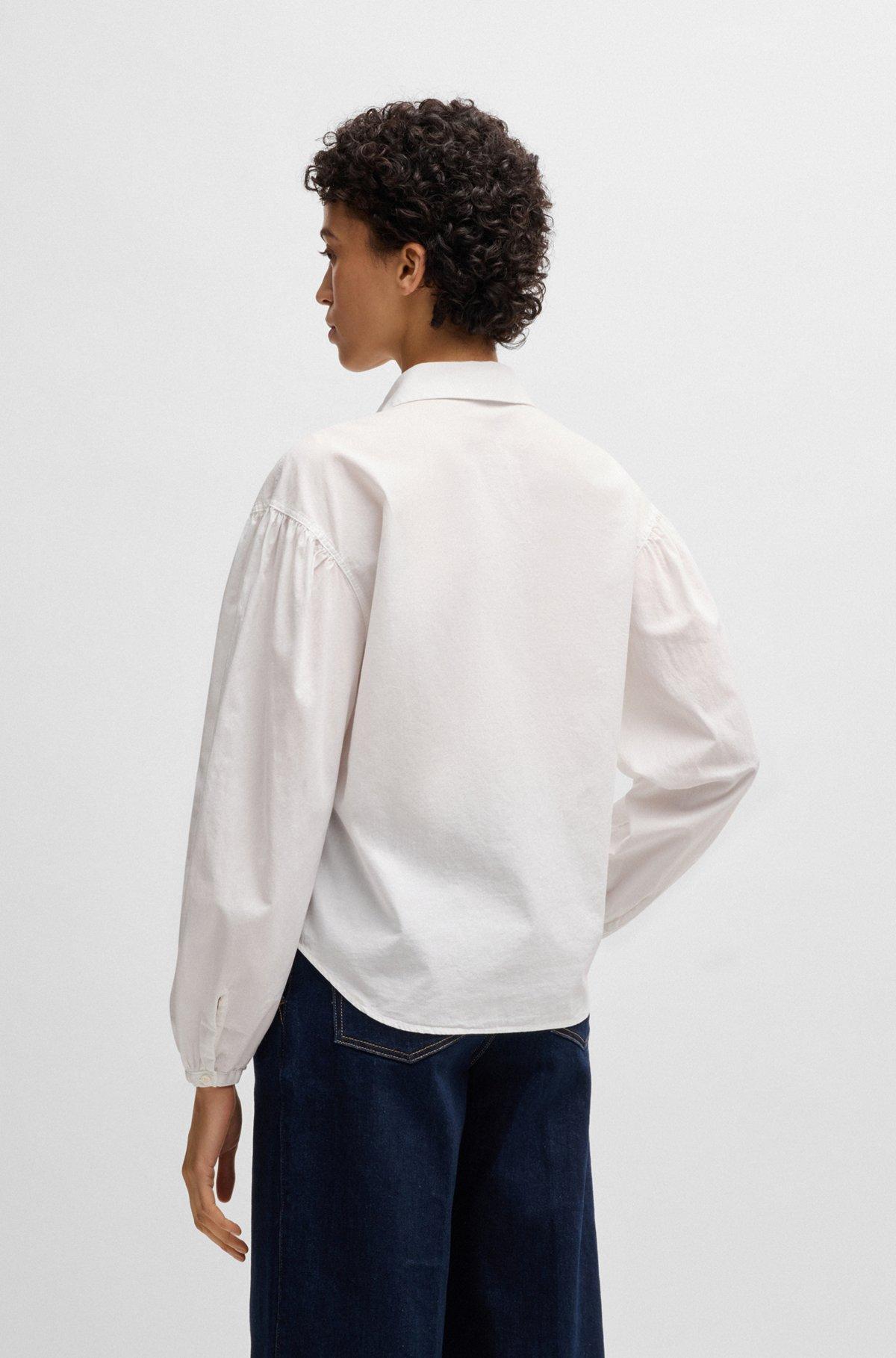 BOSS - Regular-fit blouse in cotton poplin with point collar - White Product Image