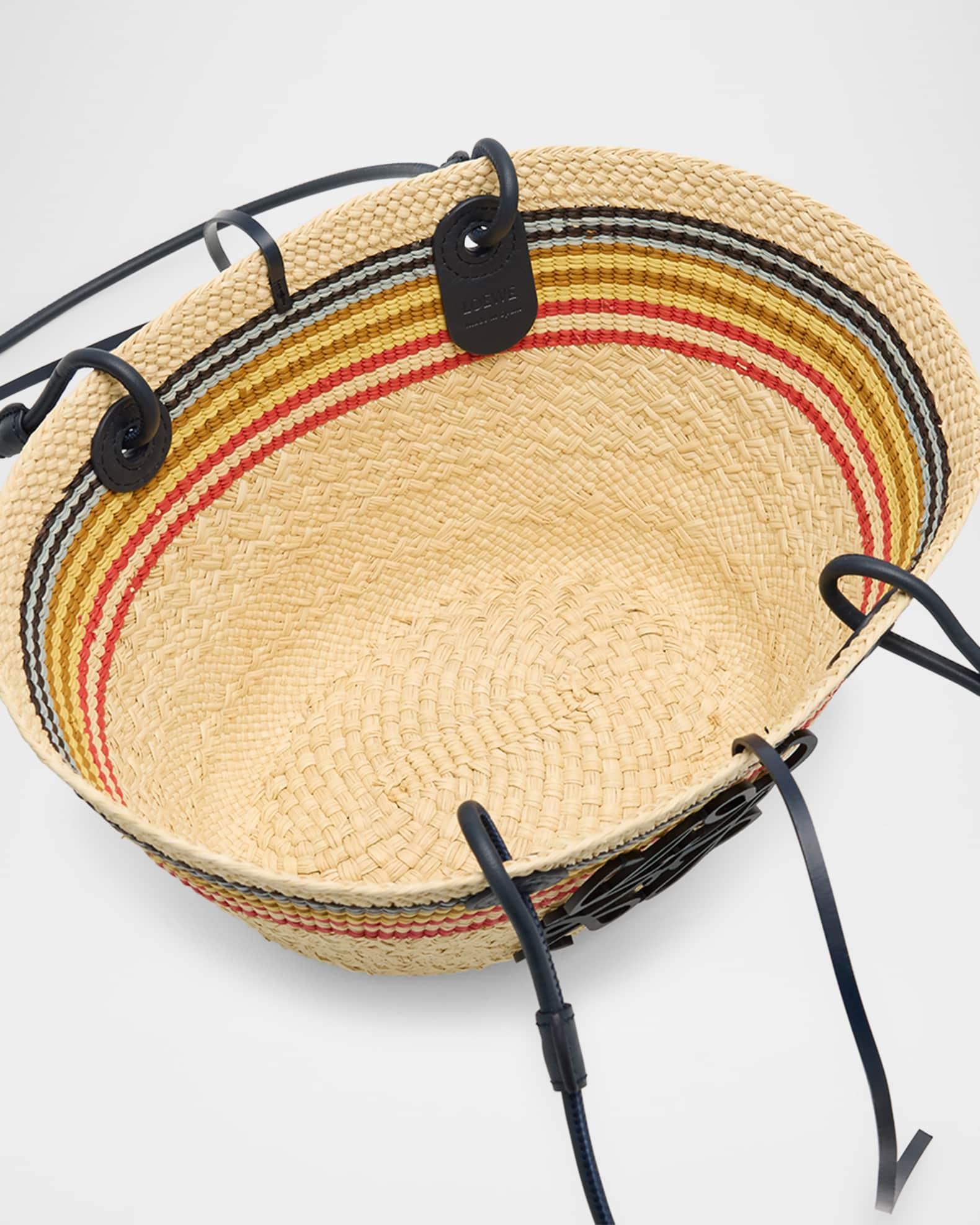 x Paula’s Ibiza Small Anagram Striped Basket Tote Bag in Raffia Product Image