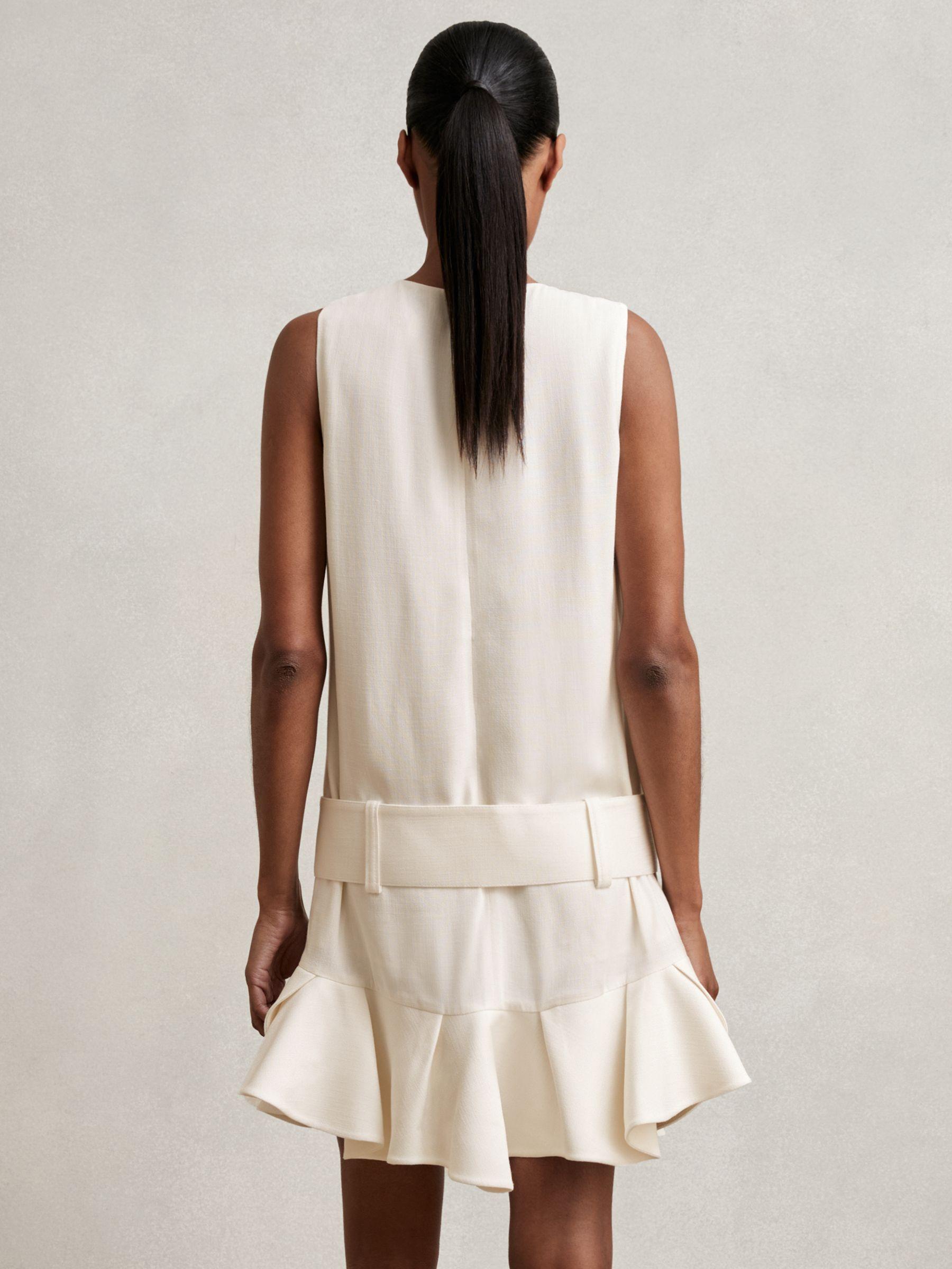 Ruffle Hem Belted Mini Dress in Ivory Product Image