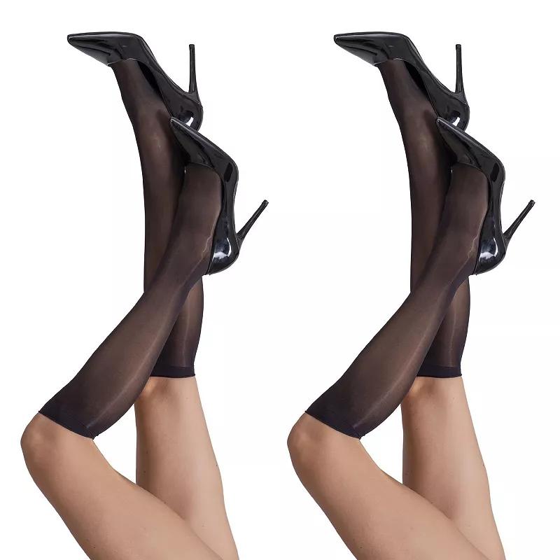 LECHERY® Set of Two Lustrous Silky Shiny Sheer Dress Knee-high Stockings Socks, Women's, Black Product Image