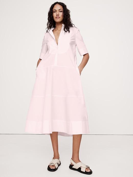 Poplin Tuxedo-Front Midi Dress Product Image