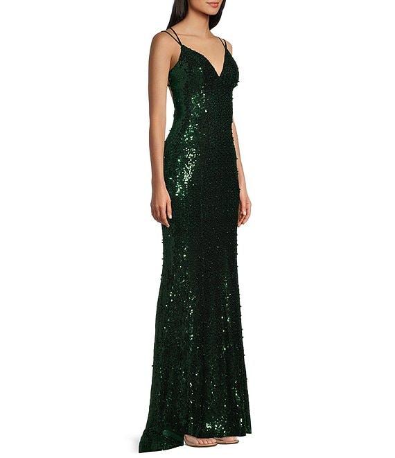 B. Darlin Double Strap V-Neck Sequin & Pearl Studded Dress Product Image