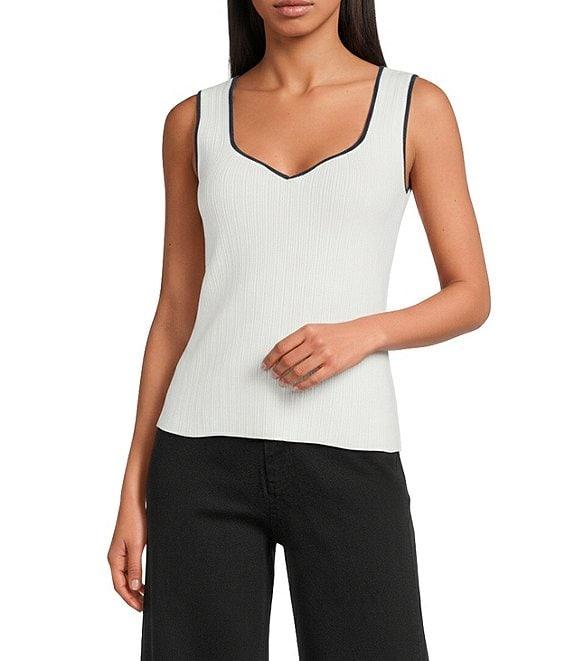 Skies Are Blue Knit V-Neck Sleeveless Contrast Trim Tank Product Image