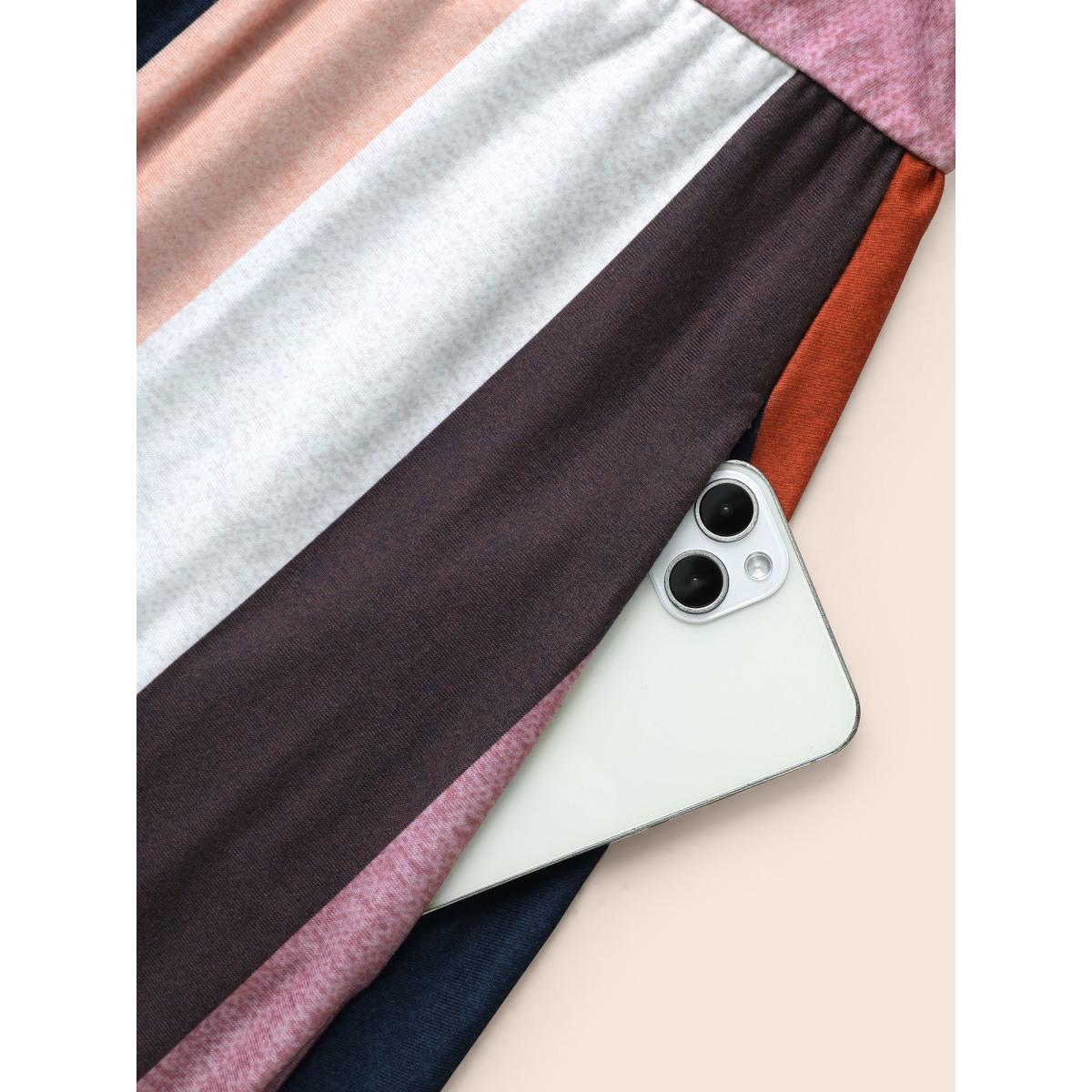 Plus Size Striped Contrast Crew Neck Knit Dress Multicolor Women Casual Contrast Knit Dresses Bloomchic 10/M Product Image