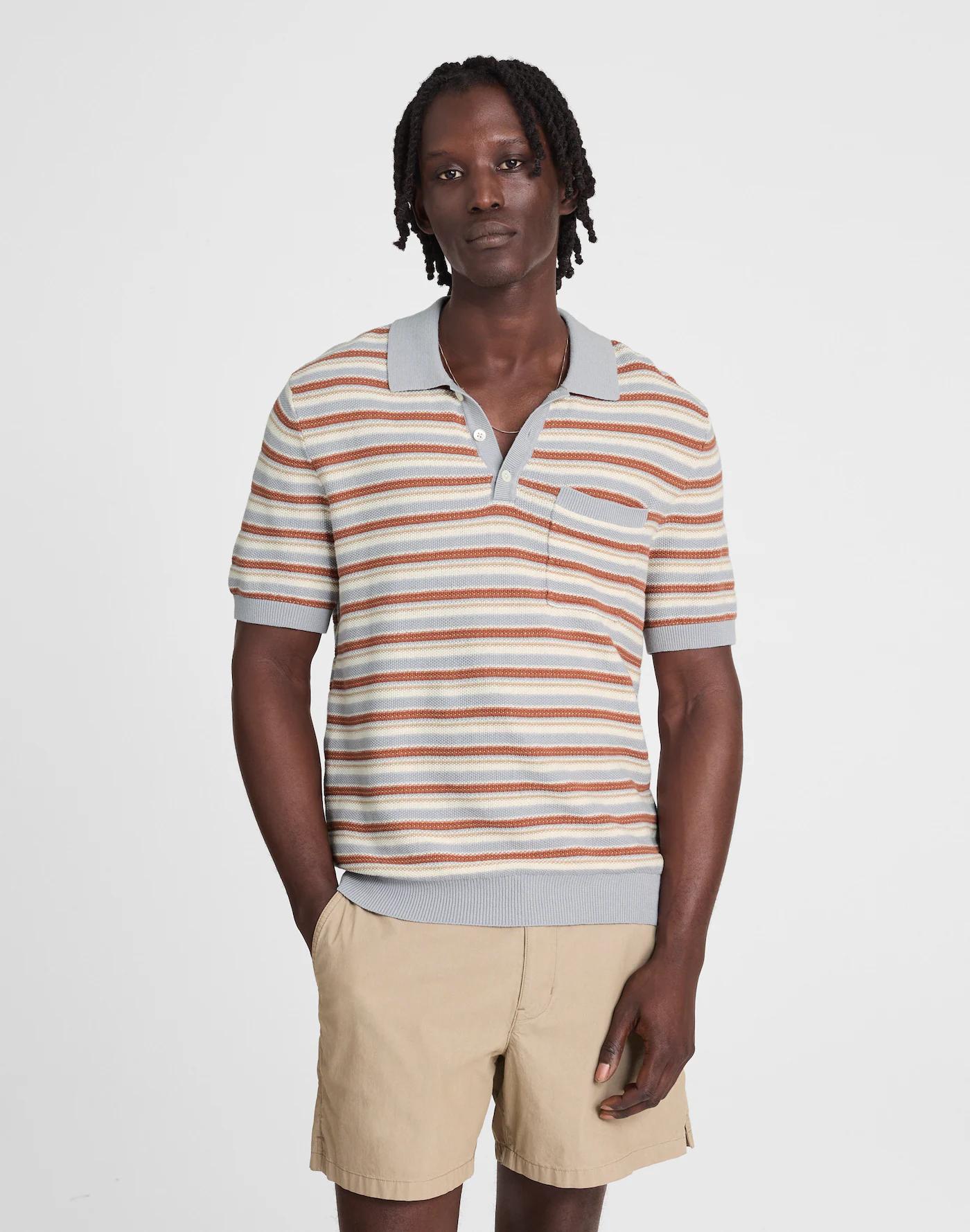 Three-Button Sweater Polo in Cotton-Linen Blend Product Image