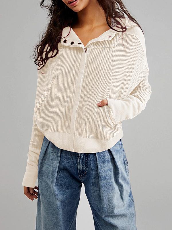 Hooded Long Sleeves Buttoned Pockets Split-Joint Zipper Hooded Outerwear Product Image