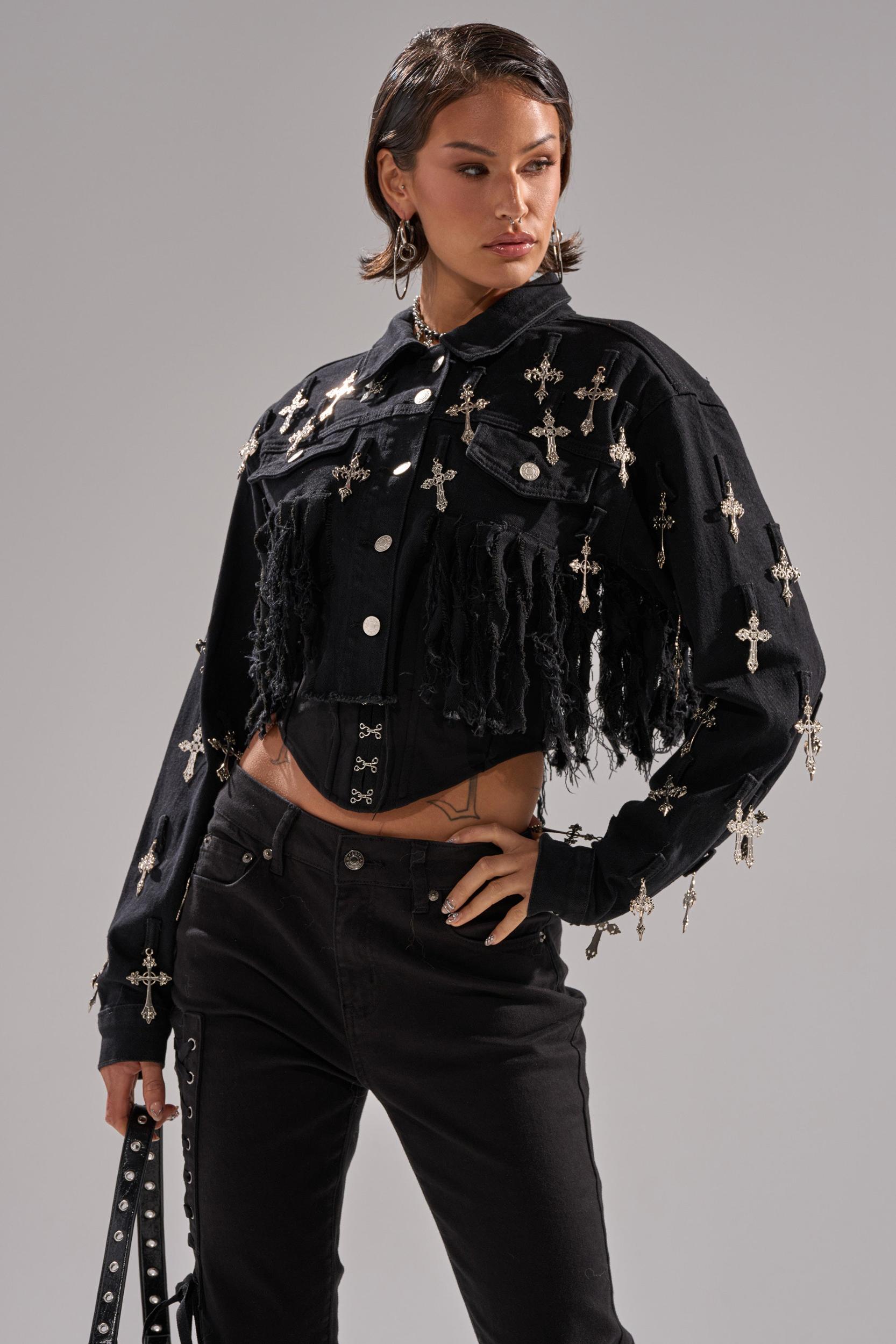 CROSS MY HEART ULTRA CROP DENIM JACKET Product Image