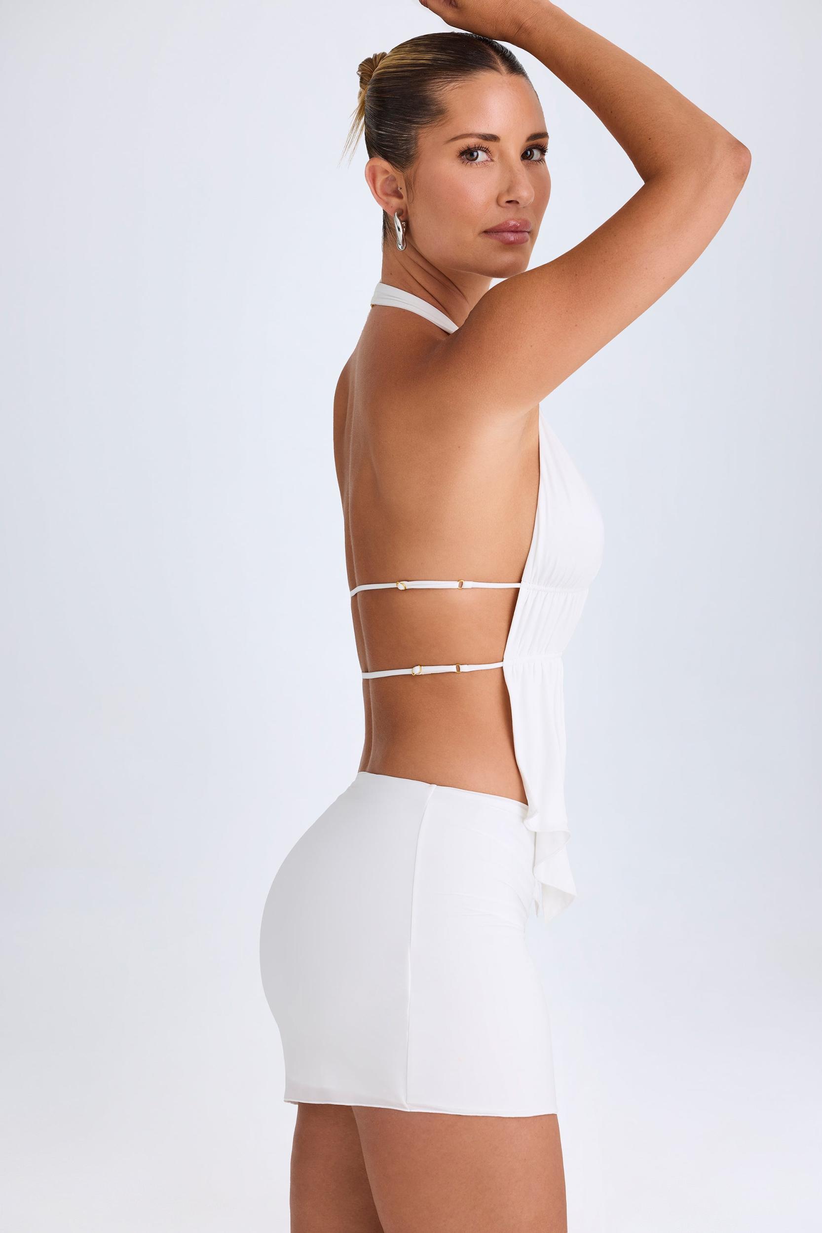 Draped A-Line Mini Skirt in White Product Image