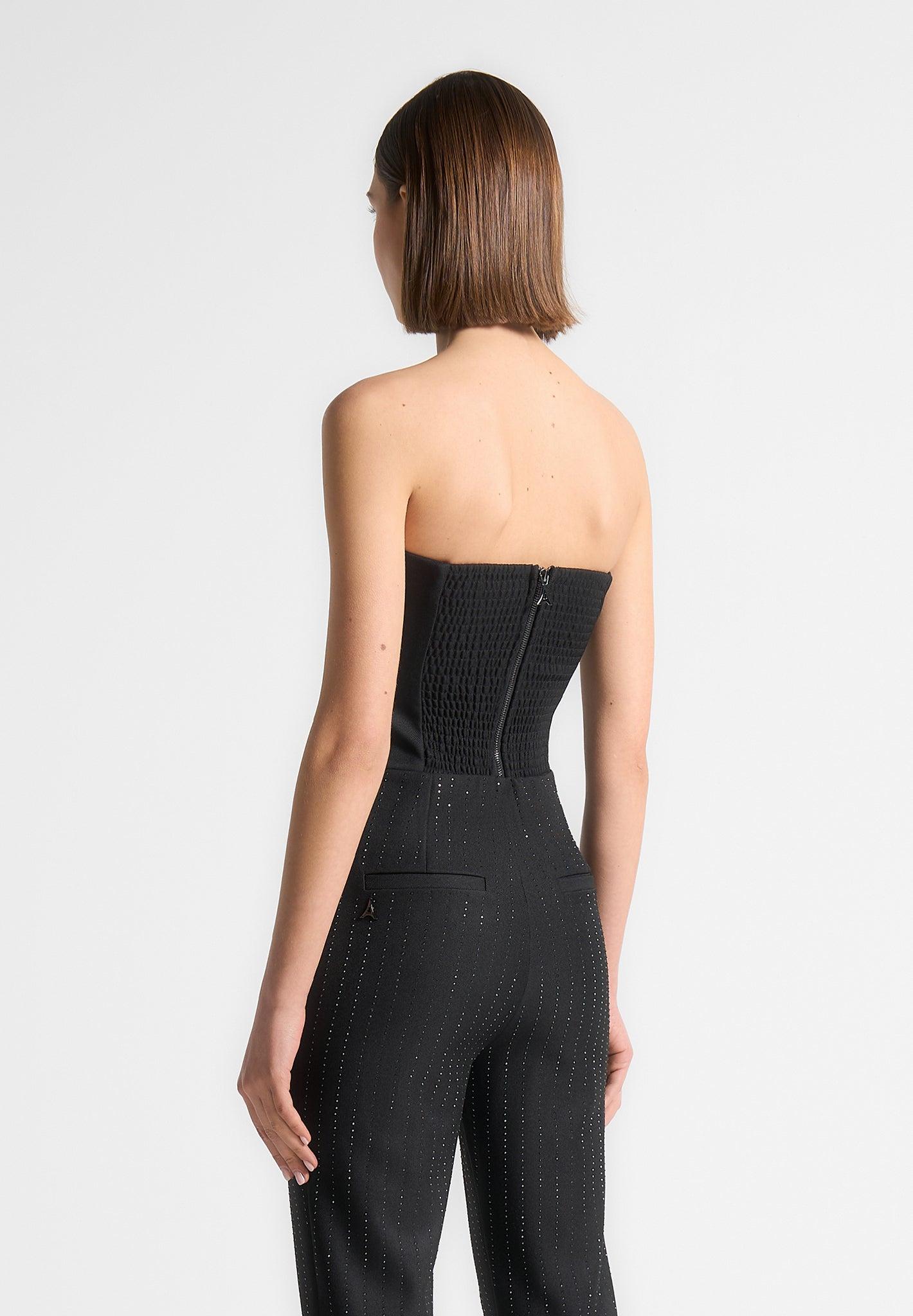 Rhinestone Tailored Bandeau Corset Top - Black Female Product Image