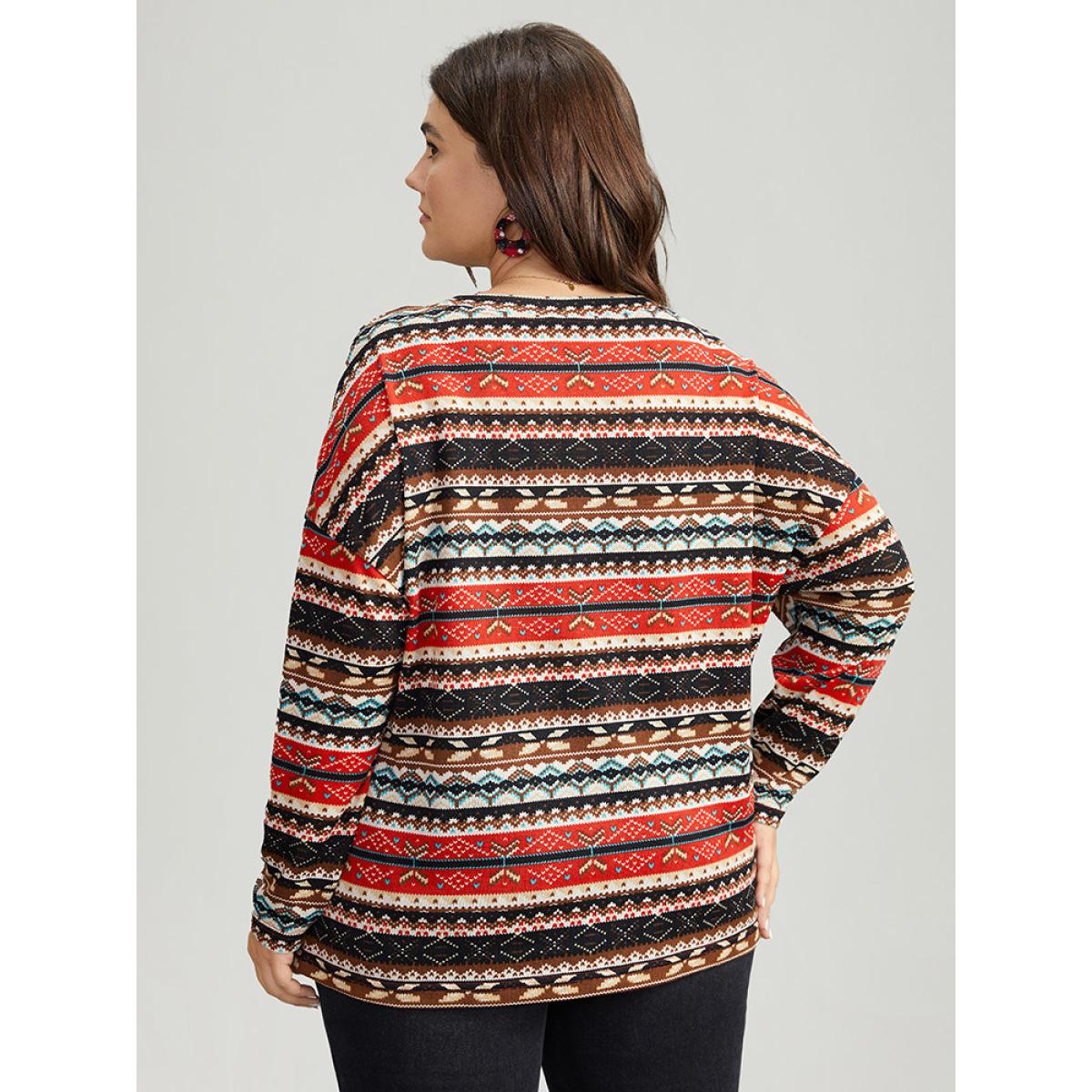 Plus Size Christmas Print Contrast Crew Neck T-shirt Multicolor Women Casual Contrast Graphic-Christmas Round Neck Festival-Christmas T-shirts BloomChic 10/M Product Image