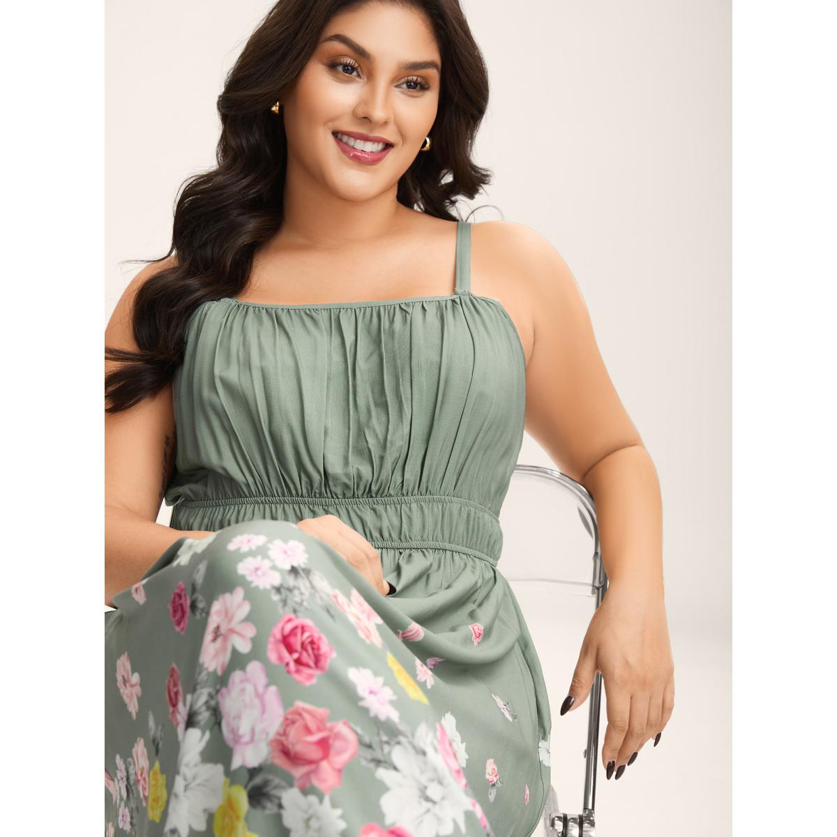 Plus Size Floral Print Hem Cami Pockets Midi Dress Greenbean Women Non Sleeveless Curvy BloomChic 10/M Product Image