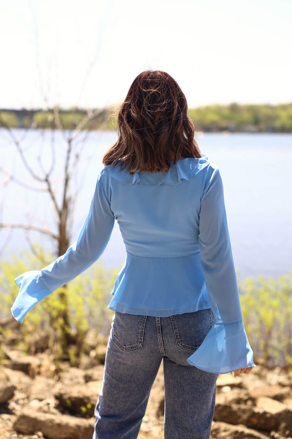 Blue Coastal Charm Ruffle Detail Blouse - FINAL SALE Female Product Image