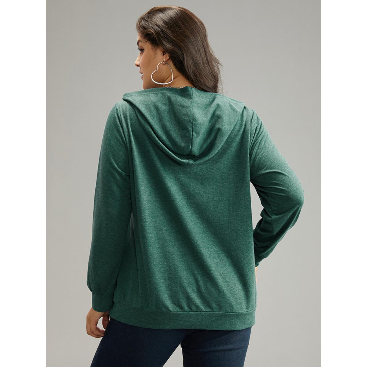 Plus Size Floral Print Pocket Hooded Sweatshirt Women DarkGreen Casual Printed Dailywear Sweatshirts BloomChic 18-20/2X Product Image