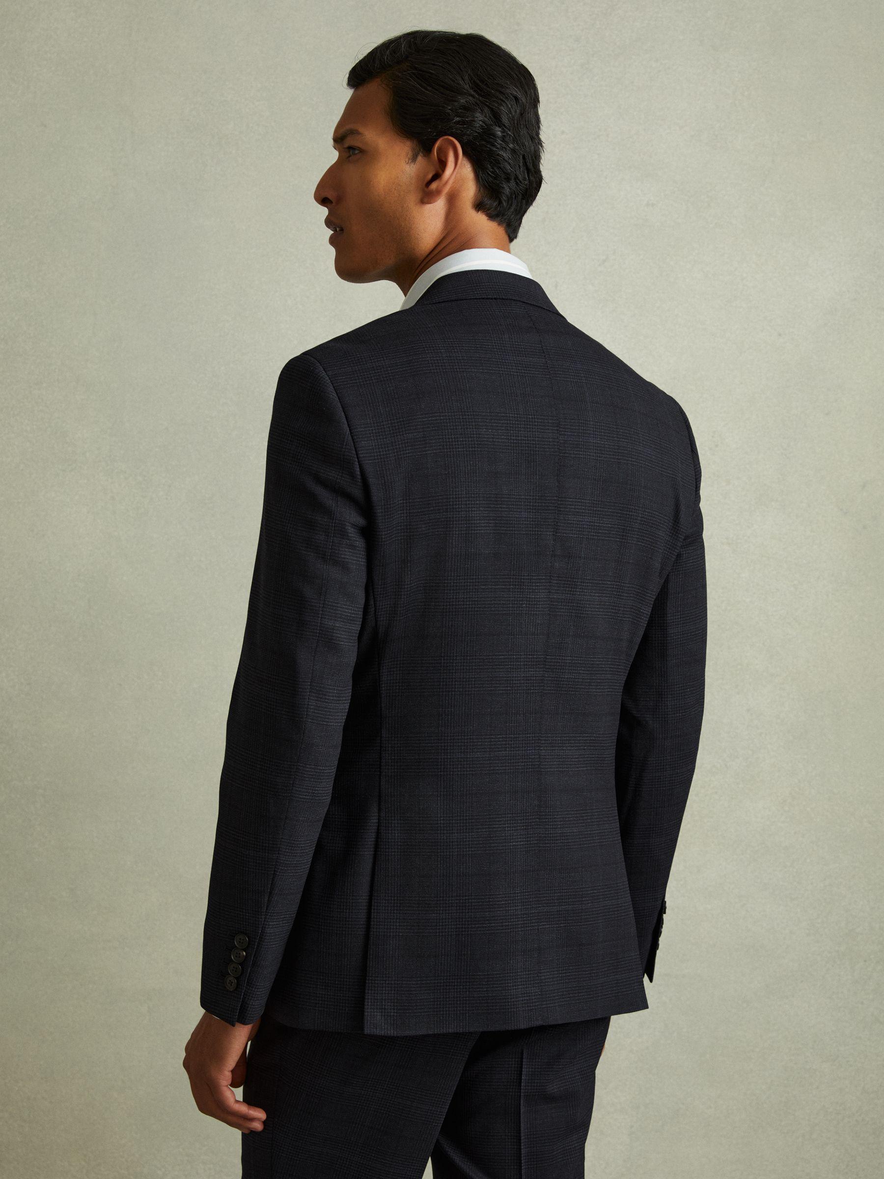 Single-Breasted Wool Blend Blazer in Prince of Wales Check in Navy Product Image