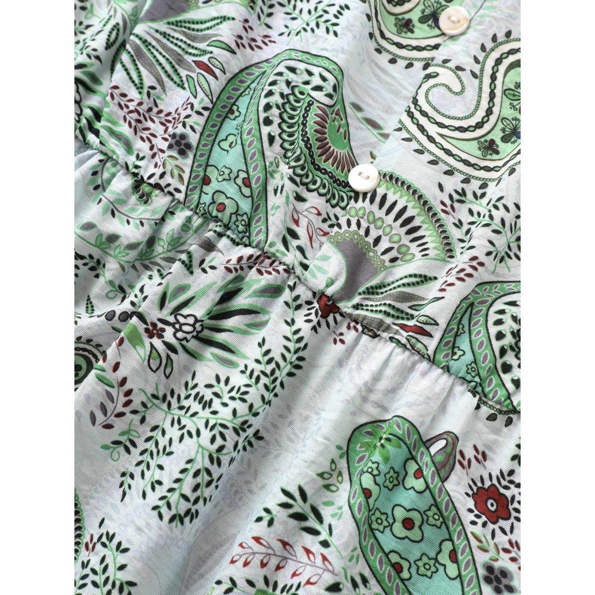 Plus Size Arctic Paisley Print Knot Elastic Waist Blouse Women Resort Short sleeve V-neck Vacation Blouses BloomChic 12/L Product Image