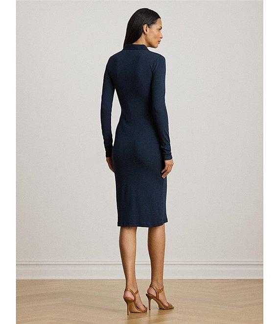 Lauren Ralph Lauren Ribbed Knit Cotton Blend Polo Collar Long Sleeve Sheath Dress Product Image