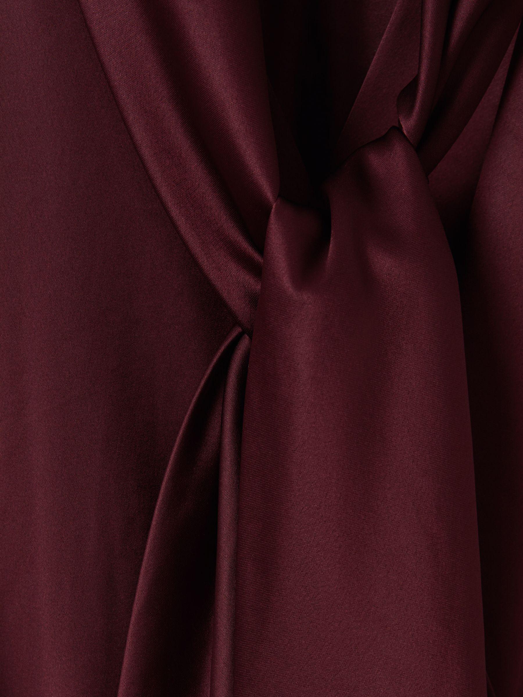 Satin Wrap Front Midi Dress in Burgundy Product Image