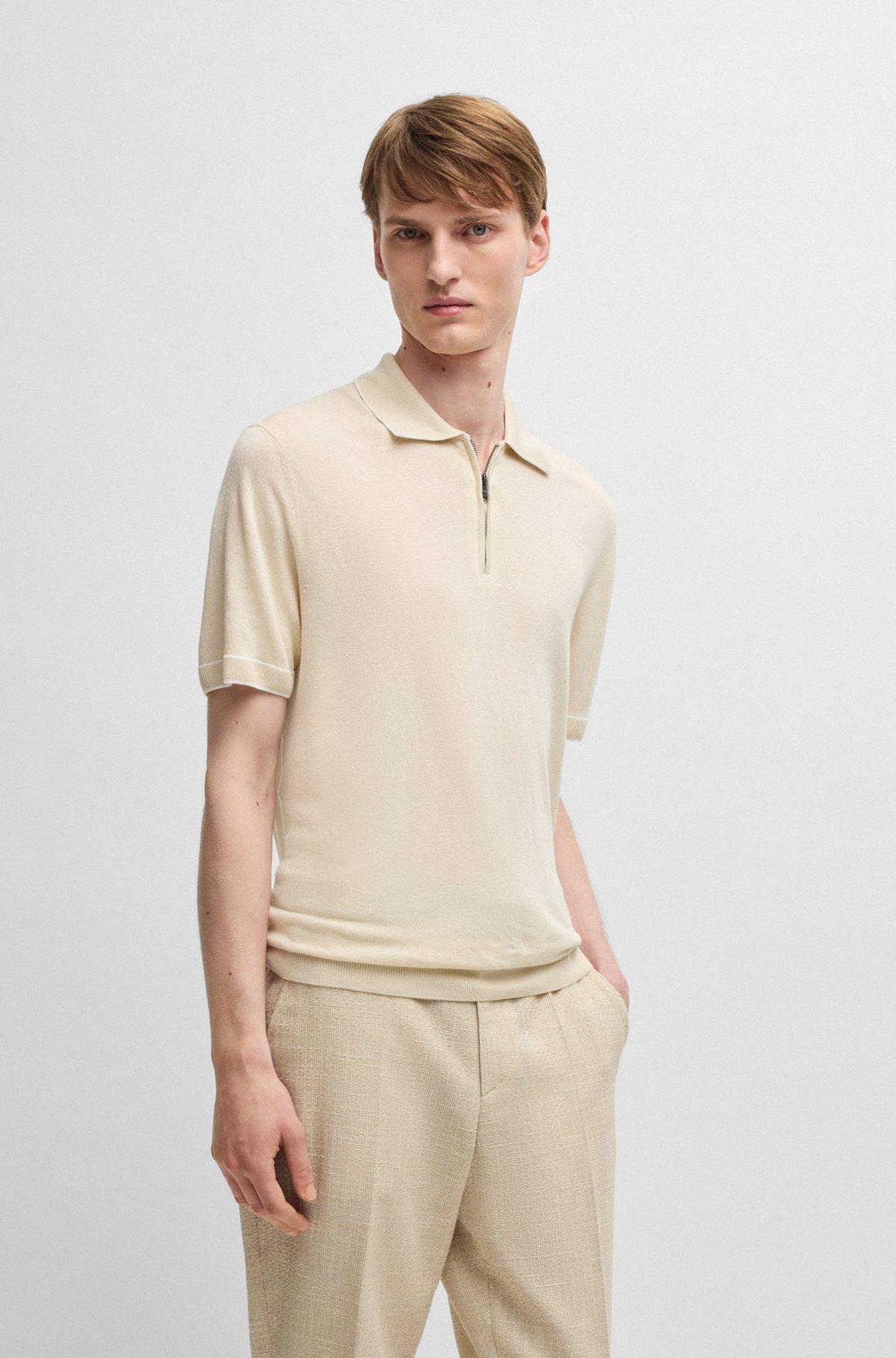BOSS - Linen-blend sweater with zip placket - White Product Image