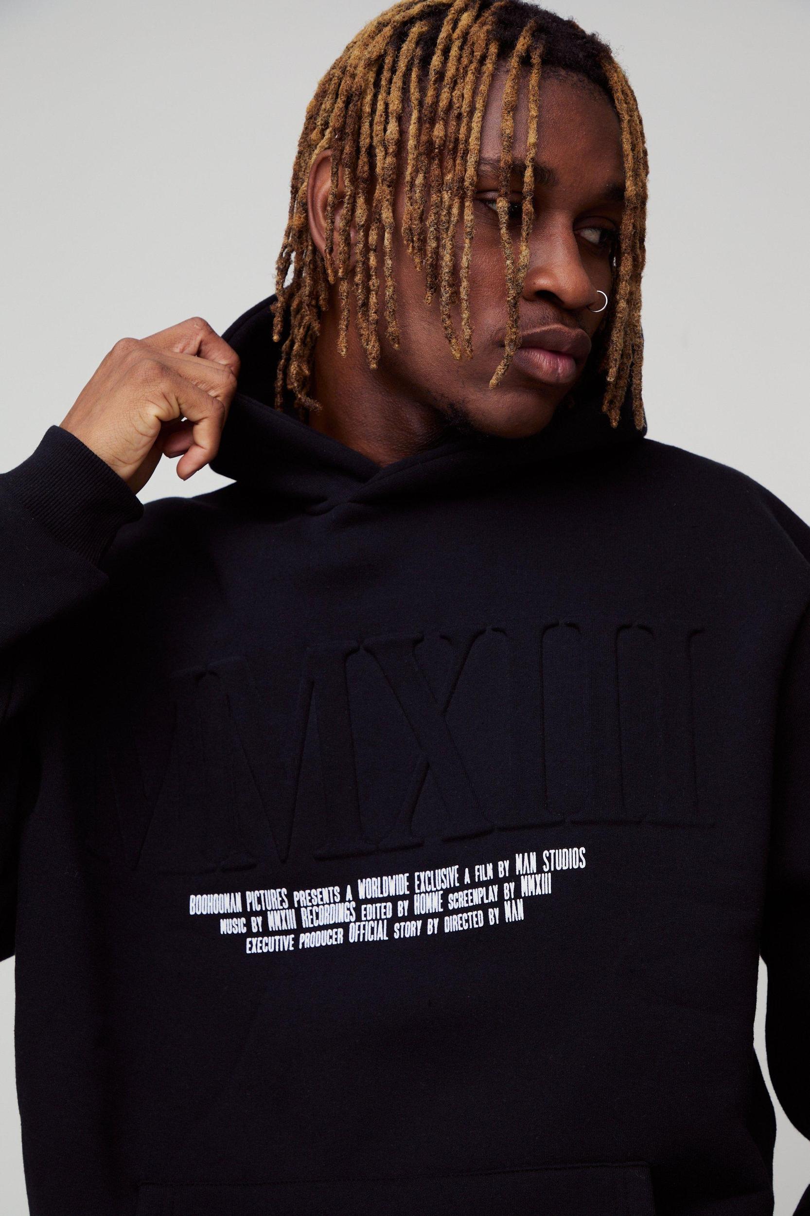 Tall Oversized MMXIII Embossed Hoodie | boohooMAN USA Product Image