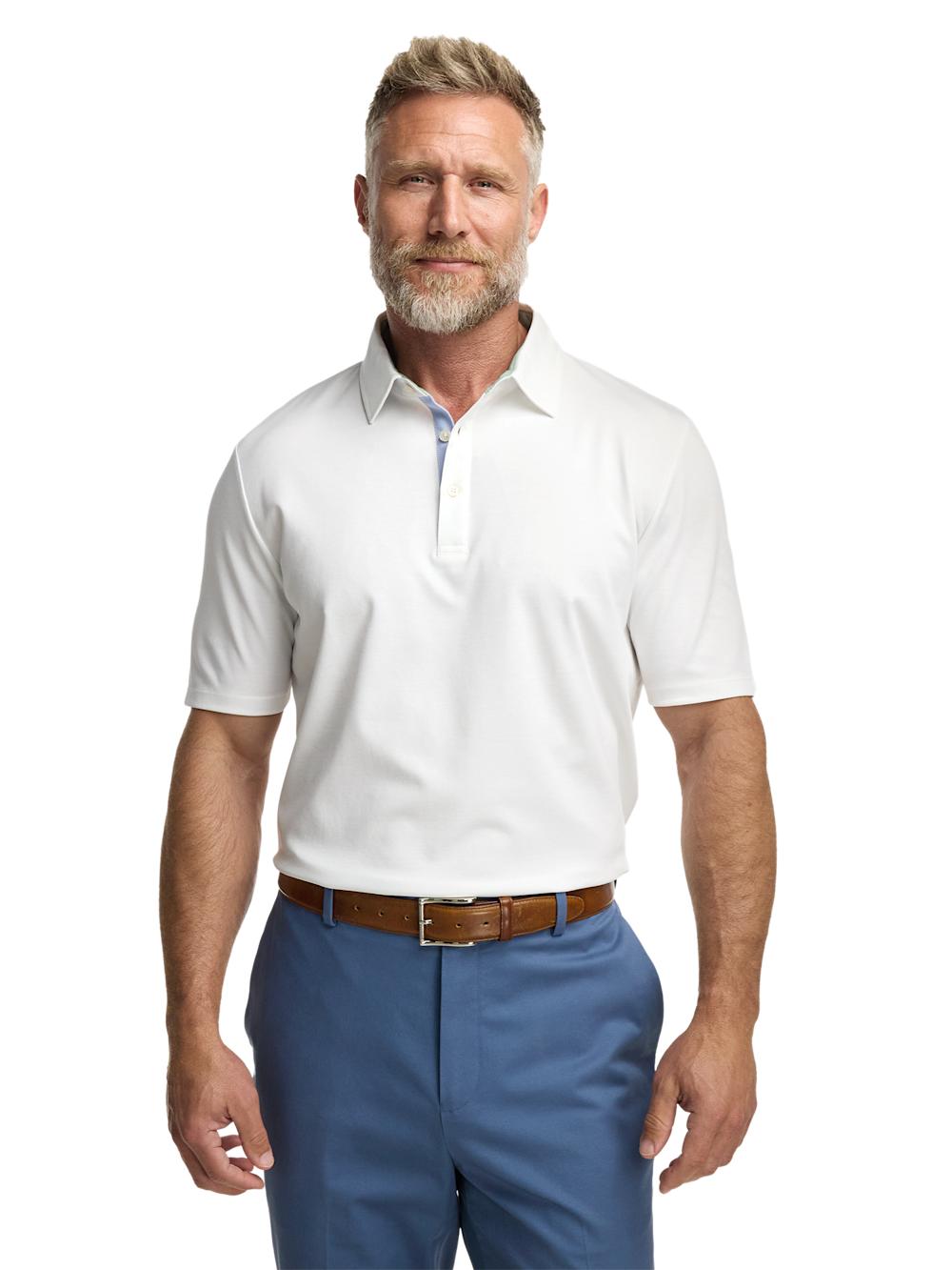 Cotton Blend Three Button Polo - White Product Image