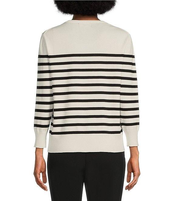 KARL LAGERFELD PARIS Stripe Floral Embellished Crew Neck 3/4 Sleeve Sweater Product Image