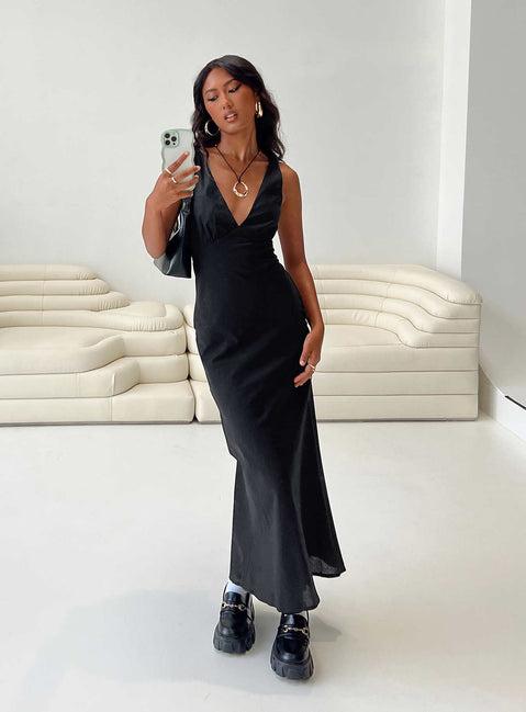 Nellie Maxi Dress Black Linen Product Image