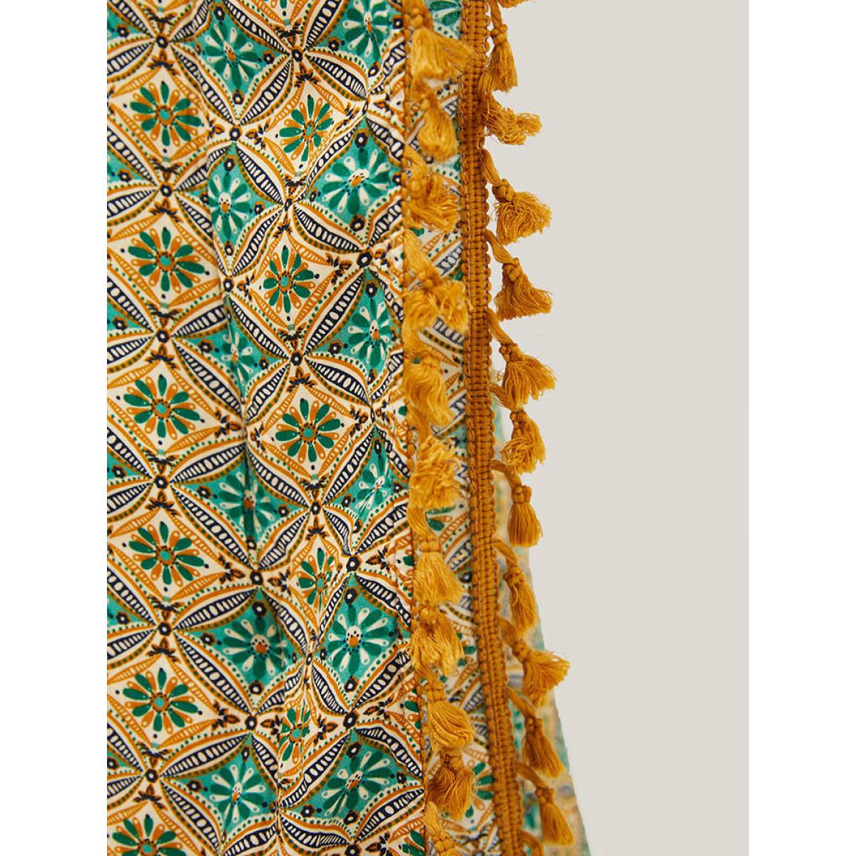 Plus Size Bandana Batwing Sleeve Tassels Trim Split Open Front Kimono Women Mint Vacation Loose Belt Dailywear Kimonos BloomChic 22-24/3X Product Image