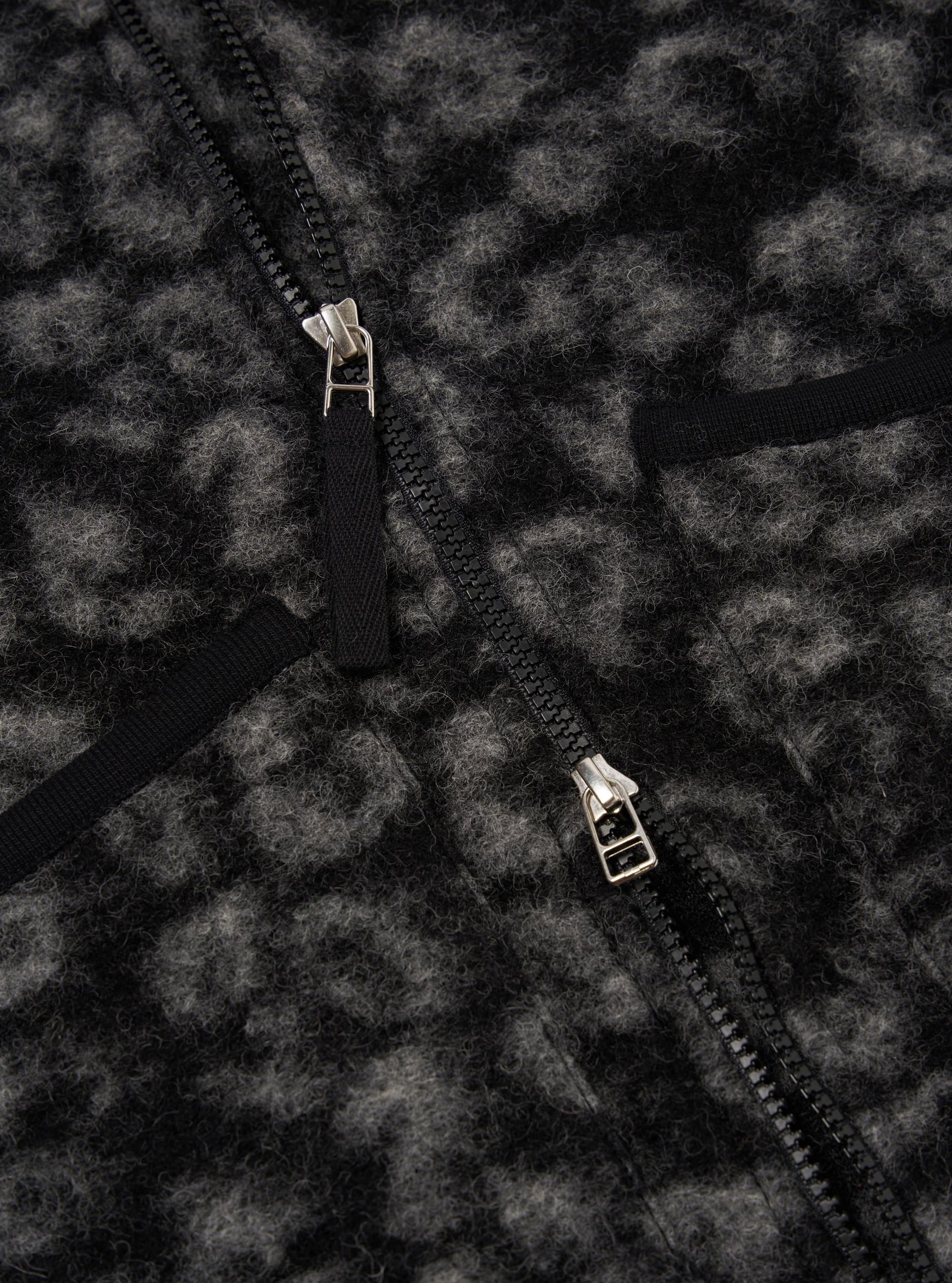 Universal Works Zip Waistcoat in Black/Charcoal Leopard Fleece Product Image