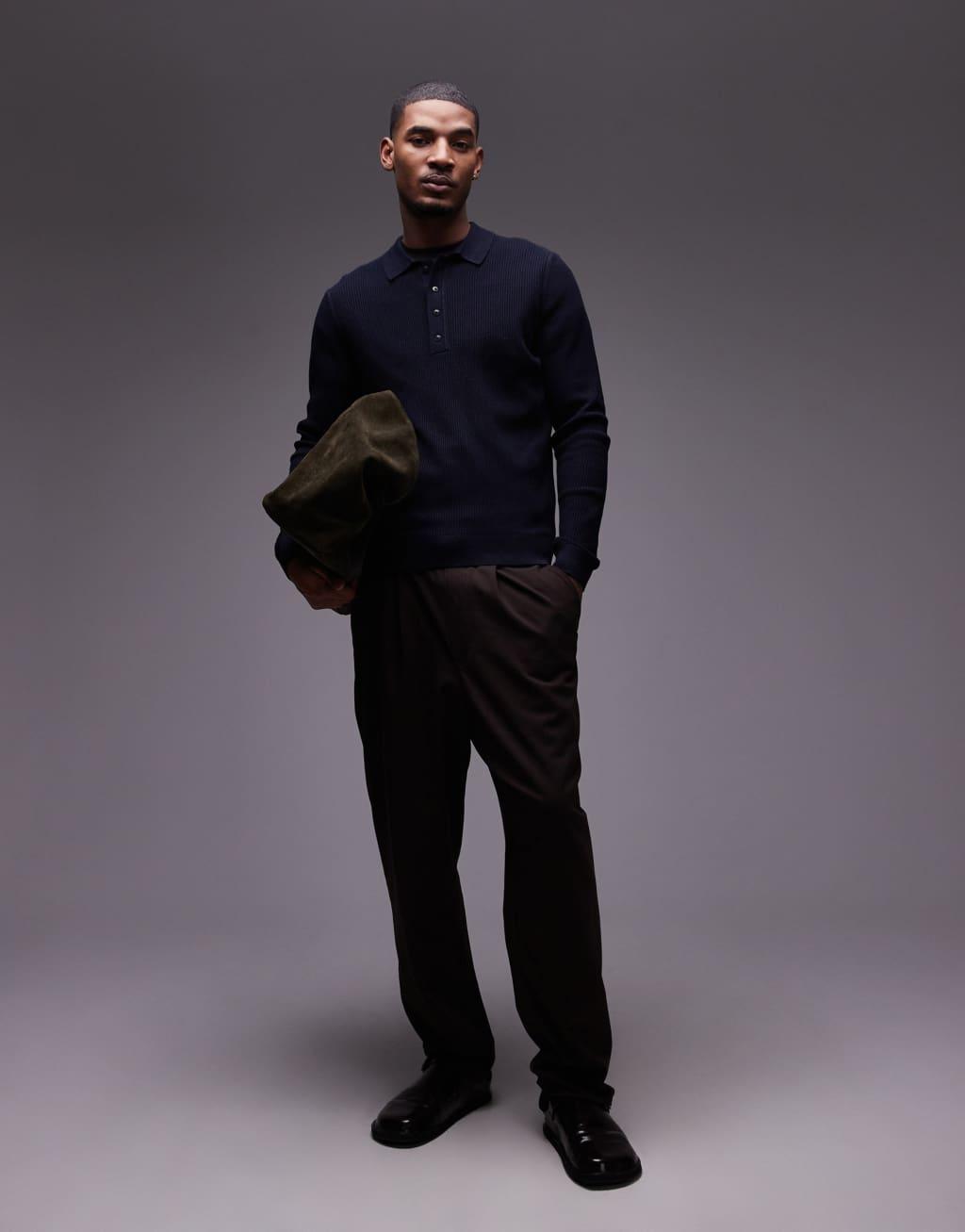 Mango polo sweatshirt in navy Product Image