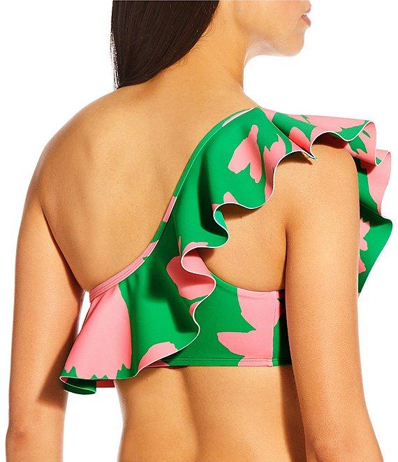 Antonio Melani Mandarin Blooms Bonded Ruffle One Shoulder Swim Top Product Image